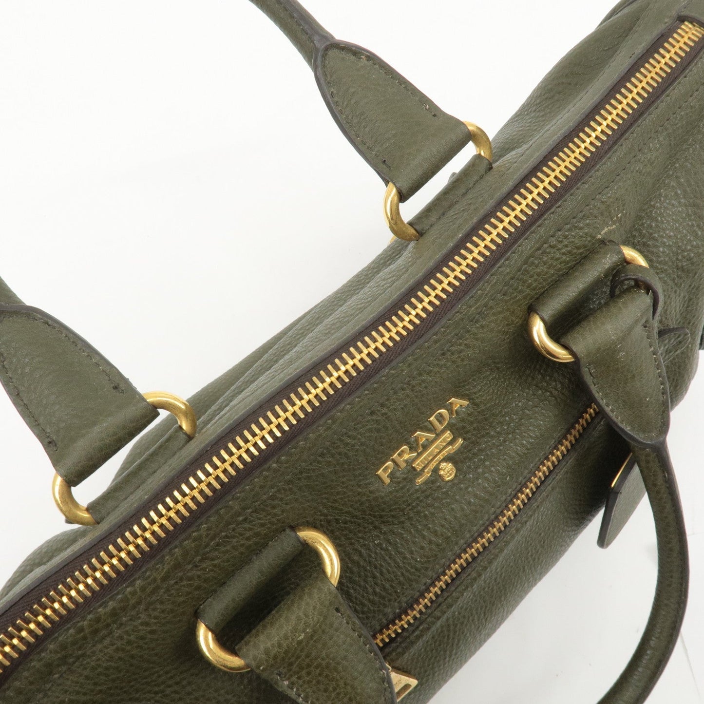 PRADA Leather 2Way Bag Hand Bag Shoulder Bag Khaki BL0805  d