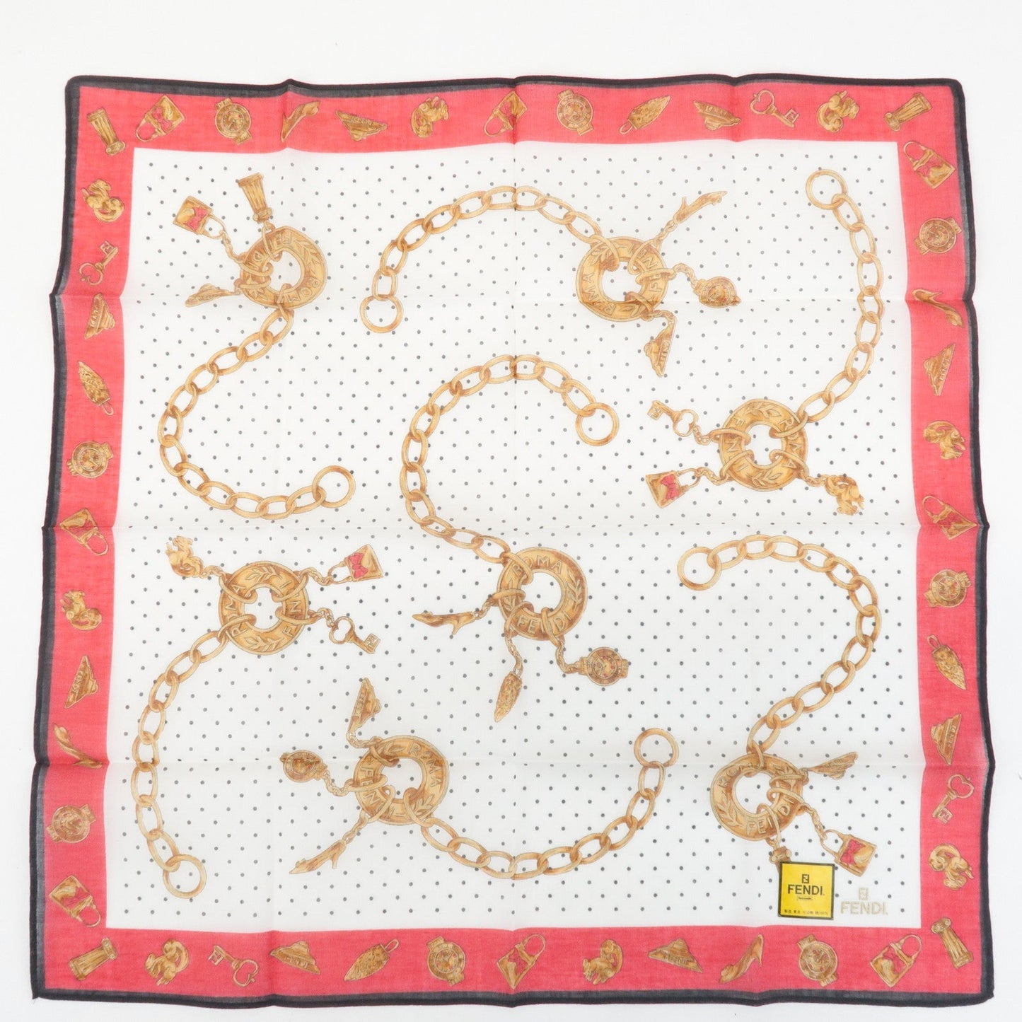 FENDI Set of 5 Cotton 100% Handkerchief Pink Navy Red White  d