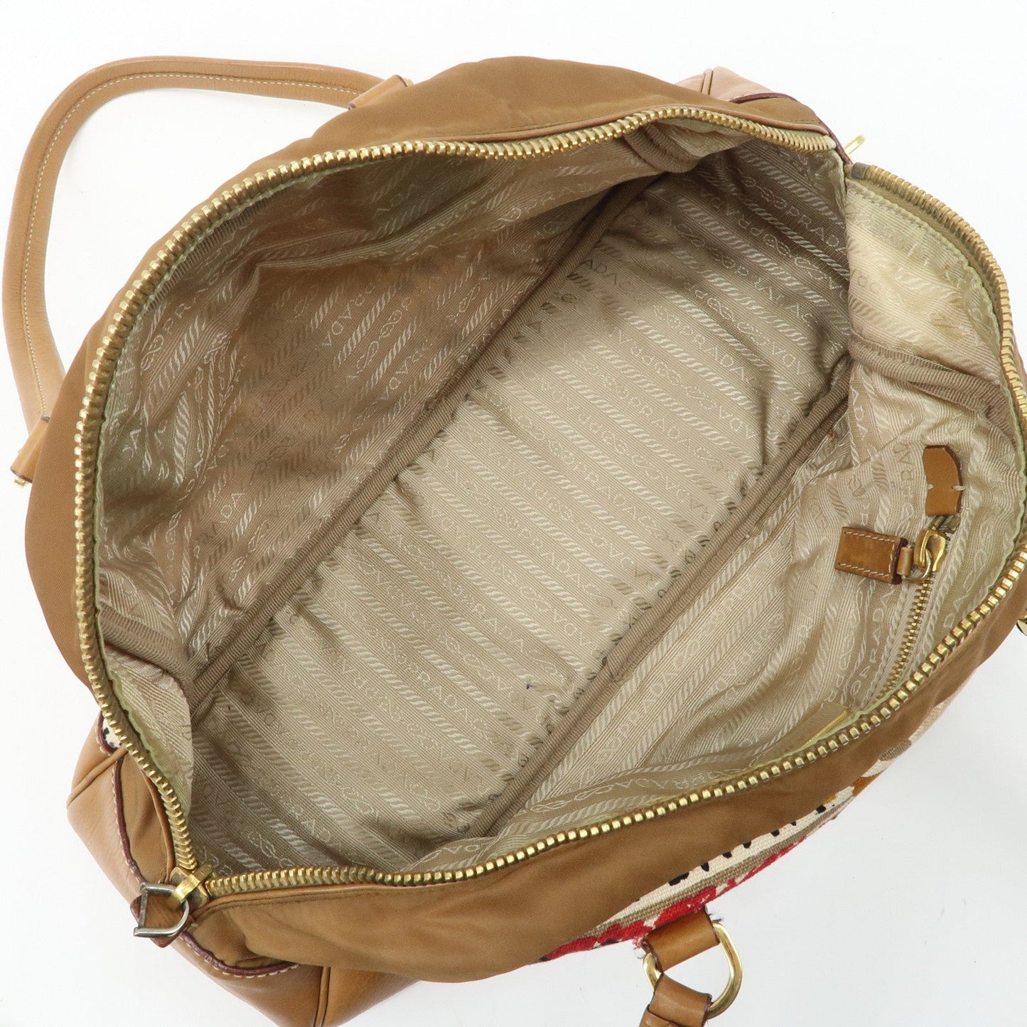 PRADA Logo Canvas Leather Nylon Shoulder Bag Boston Bag Brown  d