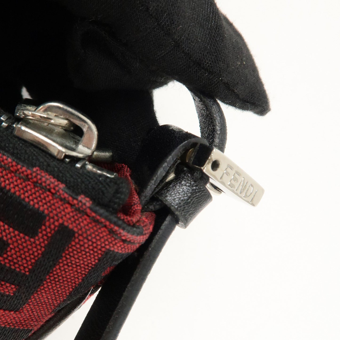 FENDI Zucchino Canvas Leather Accessory Pouch Hand Bag Black Red  d