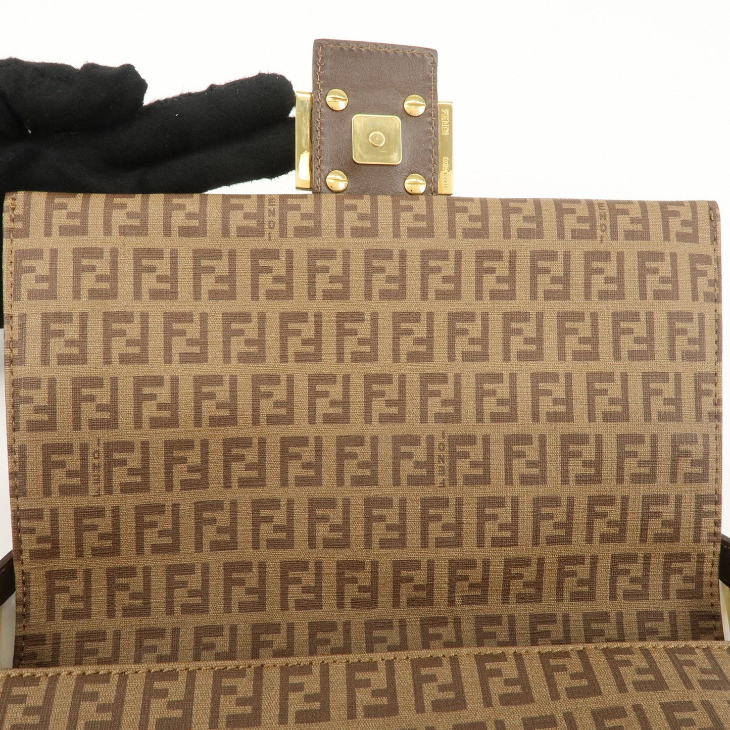 FENDI Mamma Baguette Zucchino Canvas PVC Leather Shoulder Bag  d