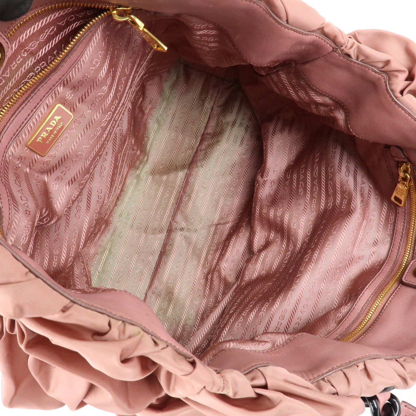 Prada Nylon Leather Gathered Chain Shoulder Tote Bag Pink Black  d