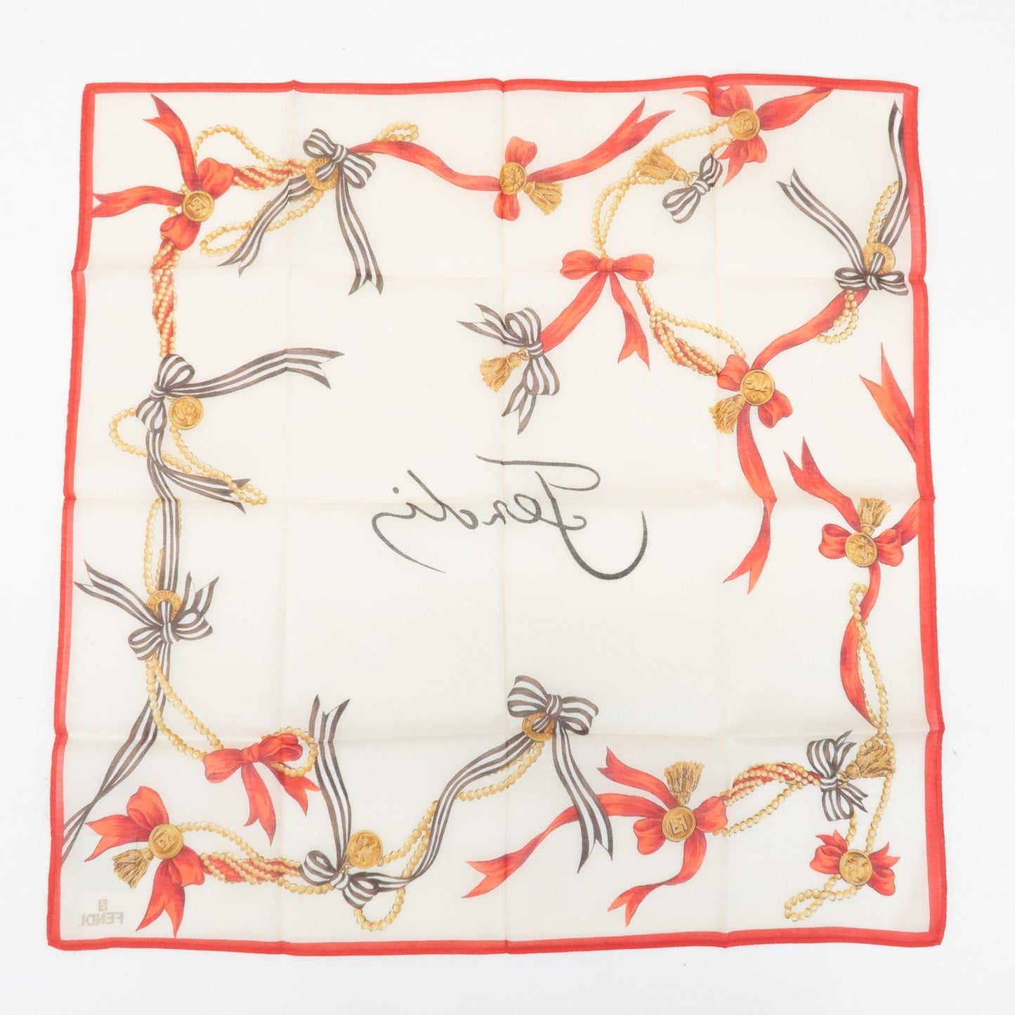 FENDI Set of 5 Cotton 100% Handkerchief Red Pink Brown Beige White  d