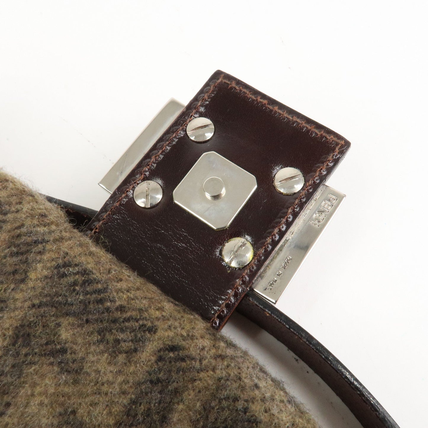 FENDI Mamma Baguette Zucca Wool Leather Shoulder Bag Flower  d