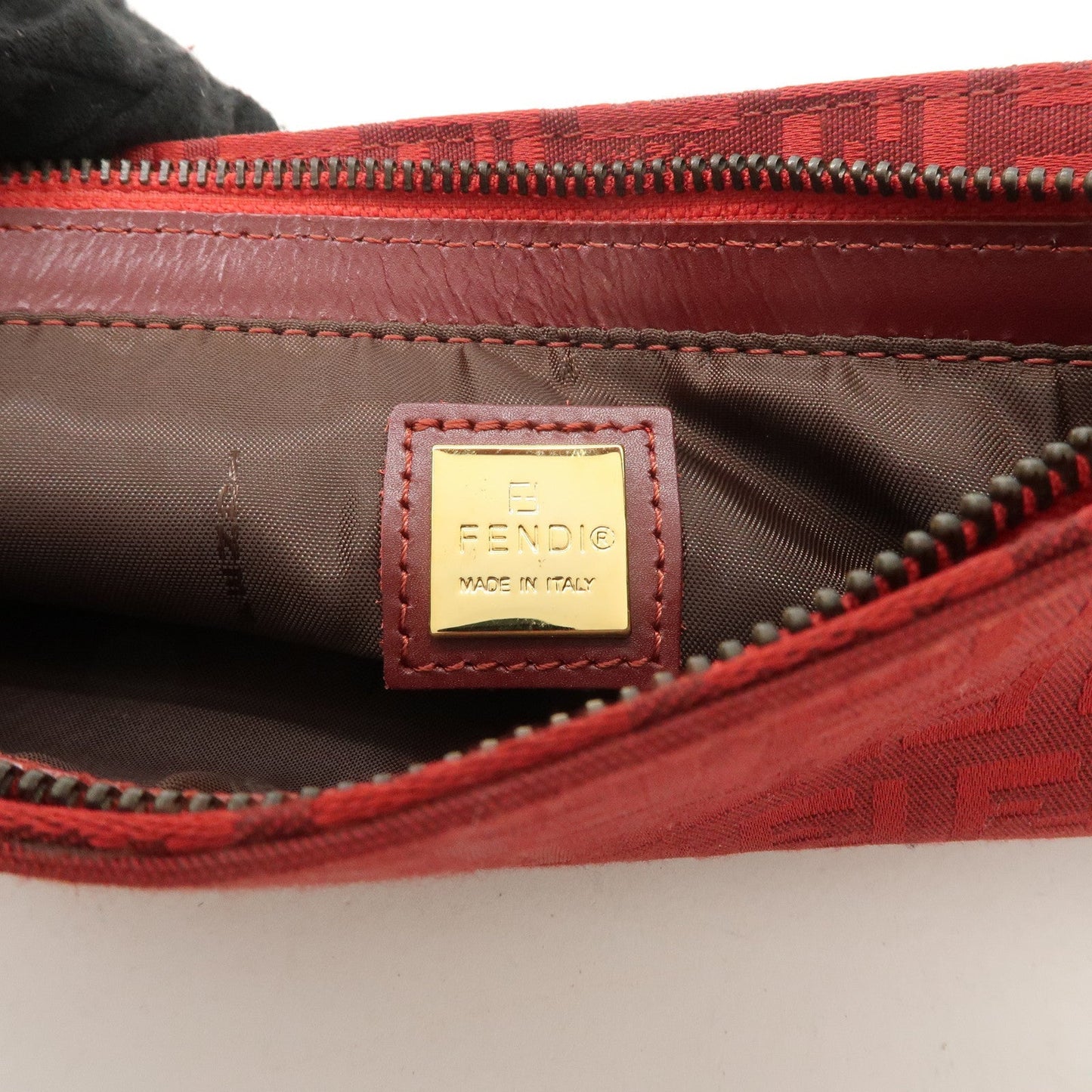 FENDI Zucchino Canvas Leather Shoulder Bag Purse Red 8BR042  d