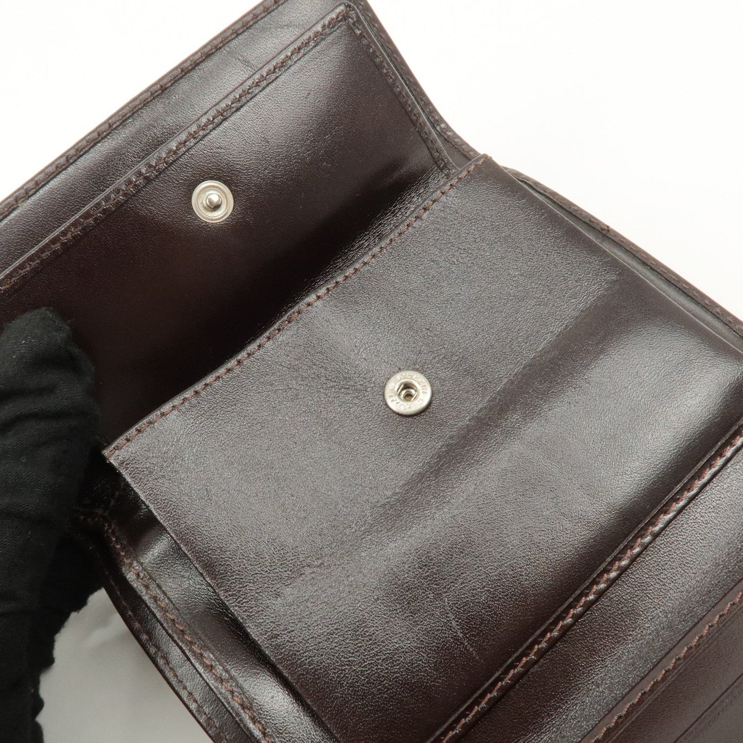 FENDI Zucca Canvas Leather Hook Tri-fold Wallet Brown 30729  d