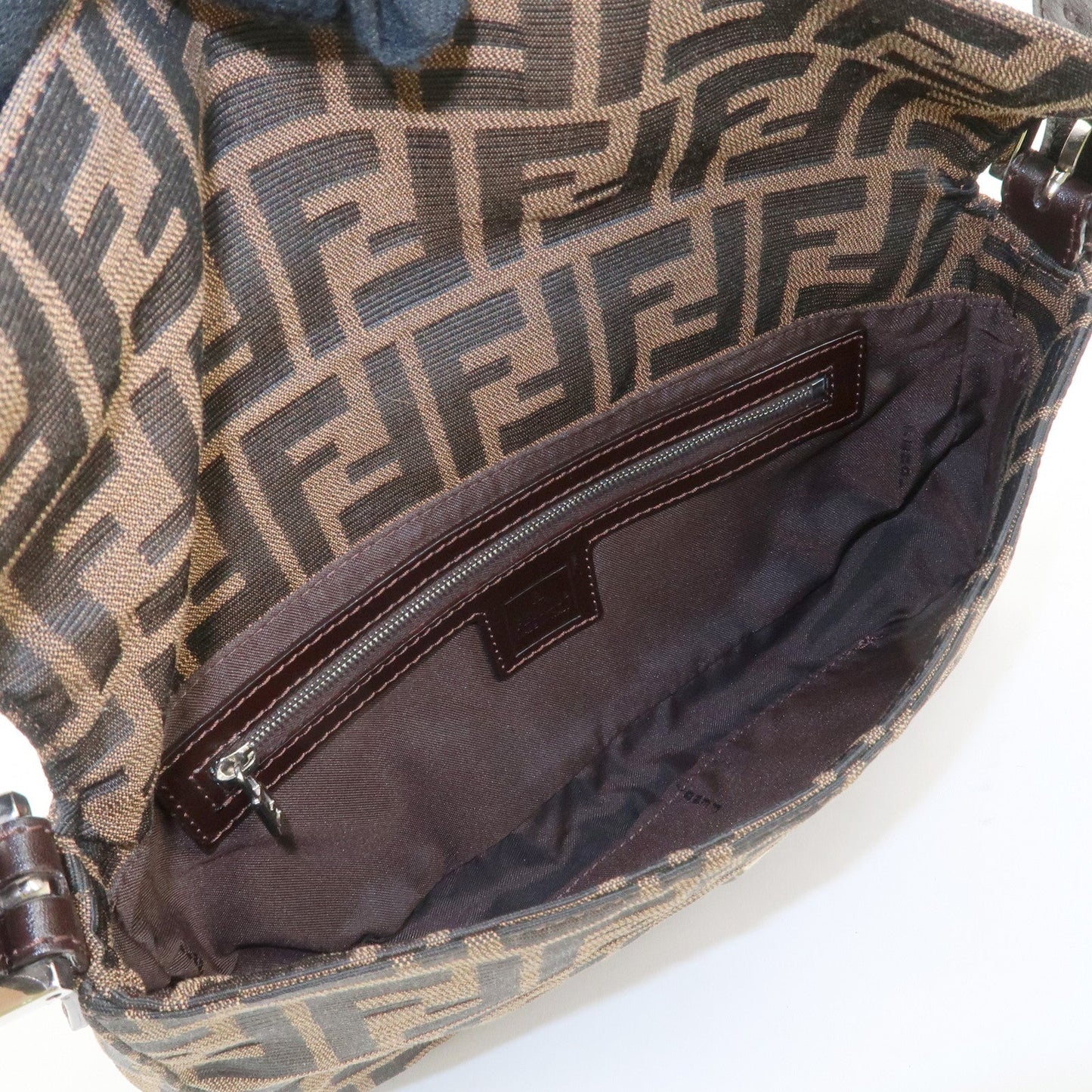 FENDI Mamma Baguette Zucca Canvas Shoulder Bag Brown Black 26424  d