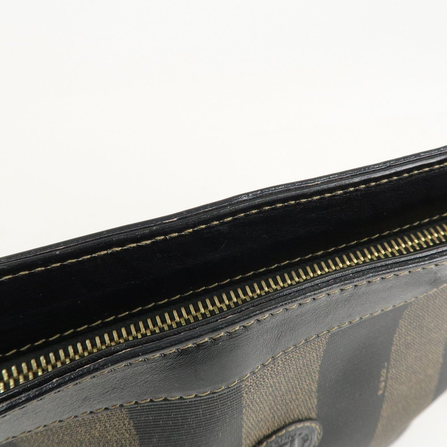 FENDI Pequin PVC Leather Shoulder Bag Black Brown 11644  d