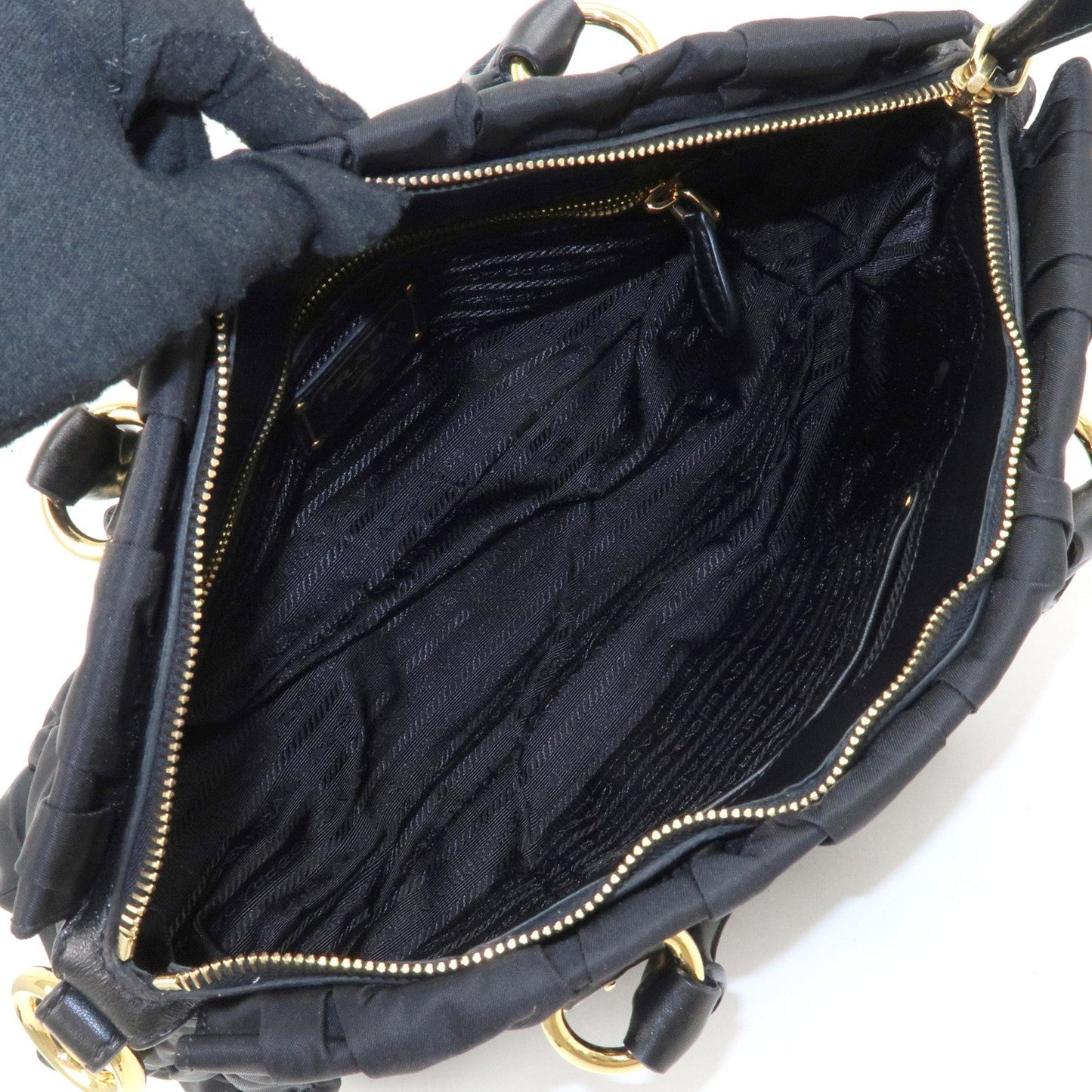 PRADA Logo Nylon Leather 2Way Bag Hand Bag Black NERO BN1407  d