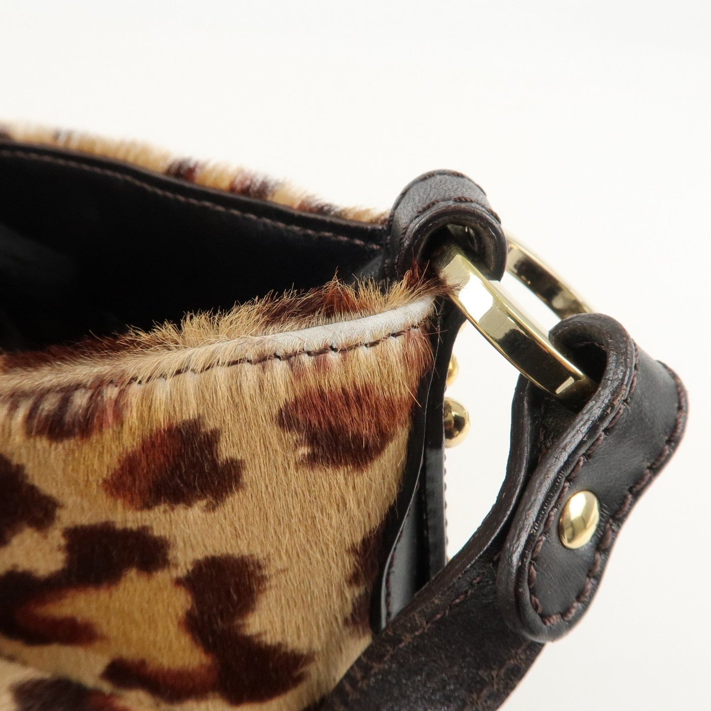 FENDI Unborn Calf Leather Shoulder Bag Beige Brown 8BR353  d