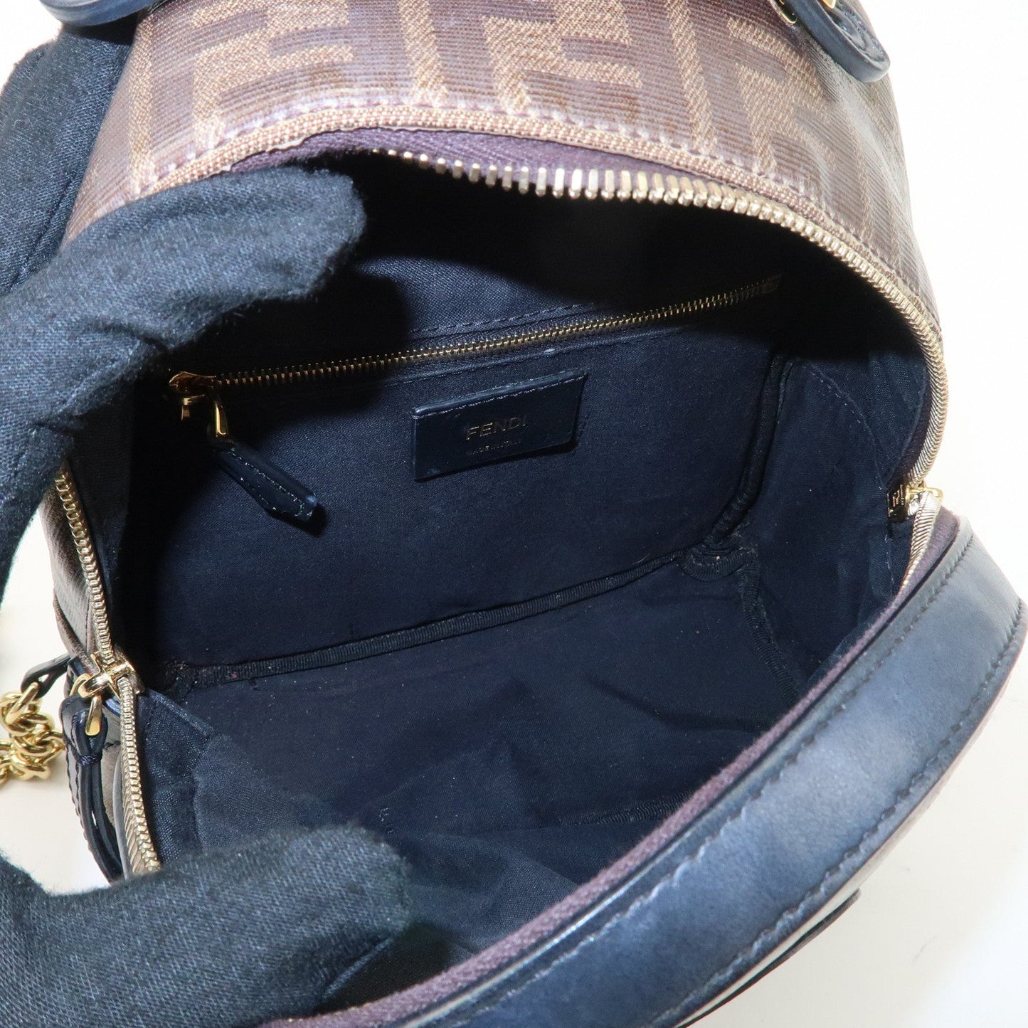 FENDI Zucca Print PVC Leather Chain Backpack Brown 8BZ038  d