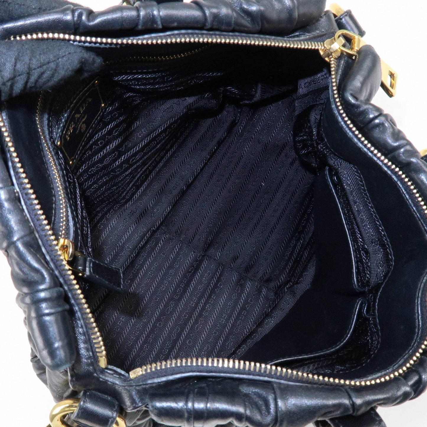 PRADA Leather 2way Bag Hand bag Black Gold Hardware  d