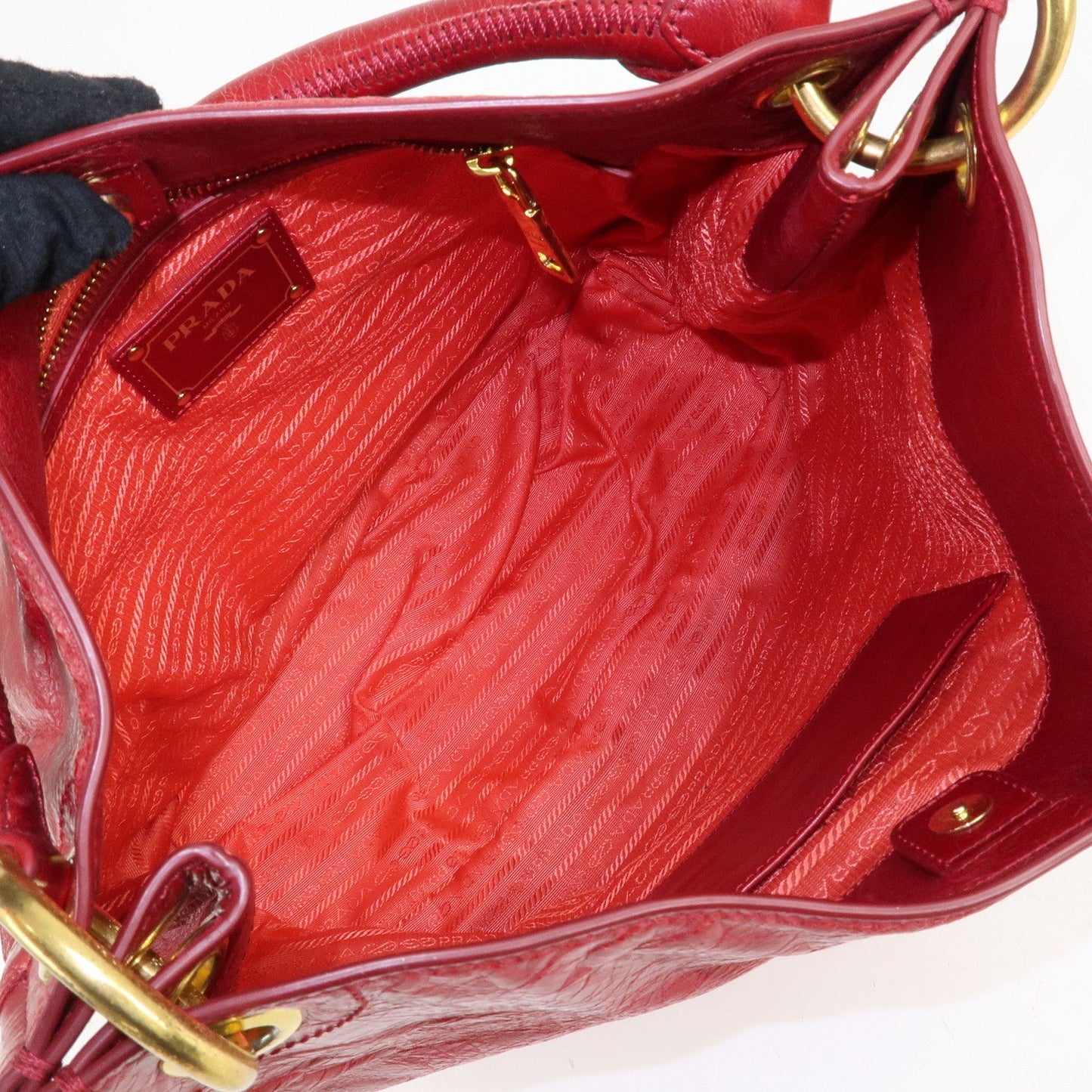 PRADA Logo Leather One Shoulder Bag Red BR4829  d