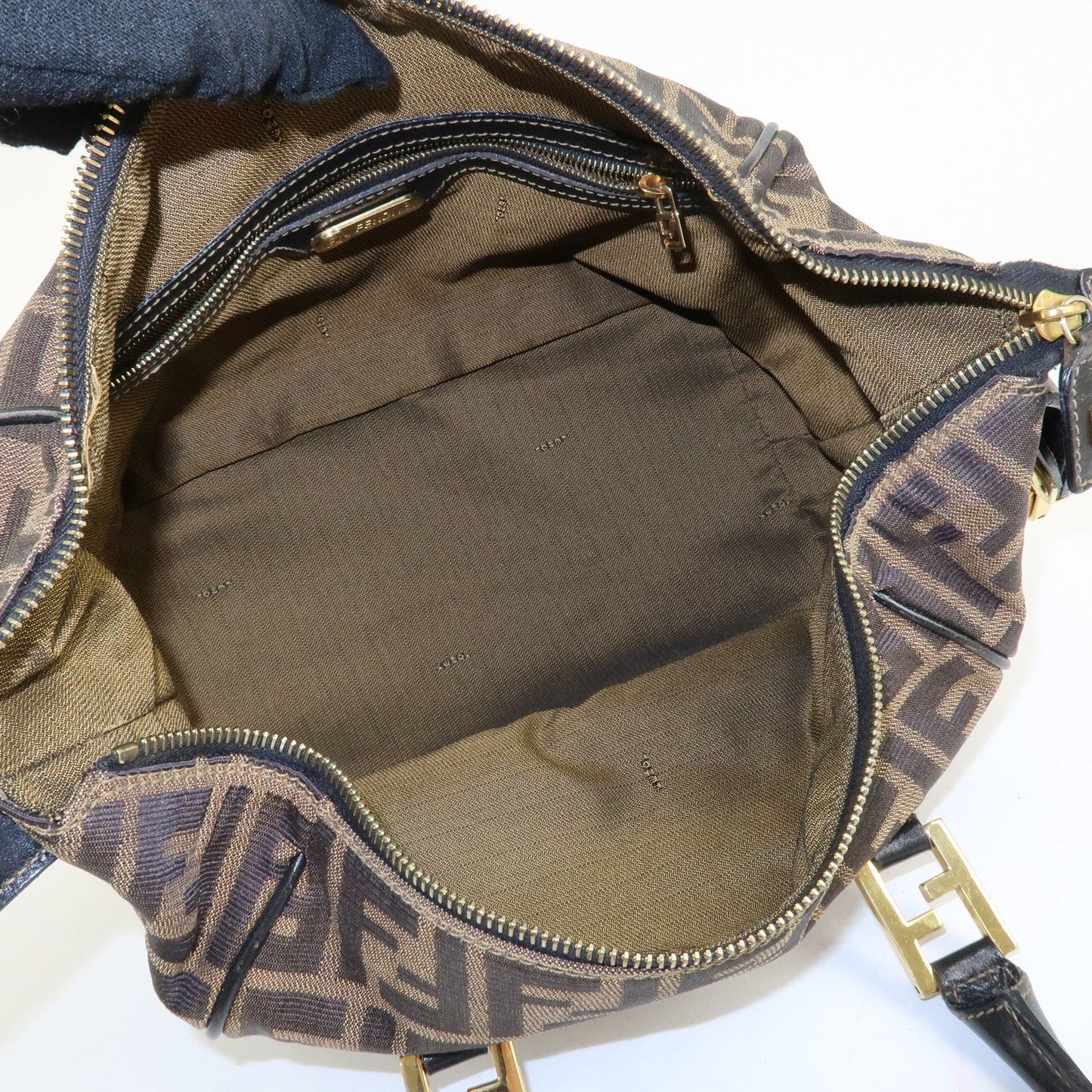 FENDI Zucca Canvas Leather Boston Bag Hand Bag Brown Black  d