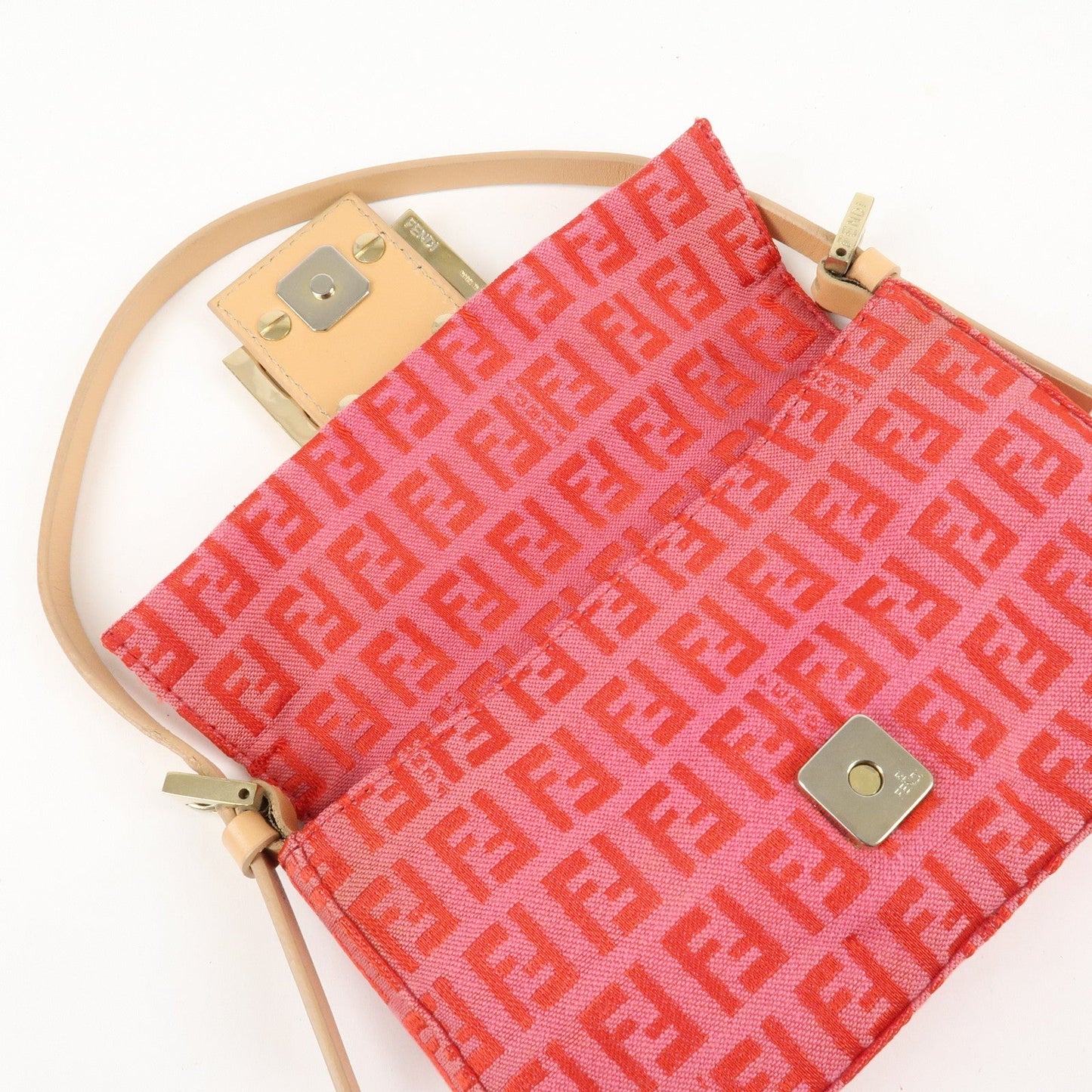 FENDI Mini Mamma Baguette Zucchino Canvas Leather Hand Bag  d