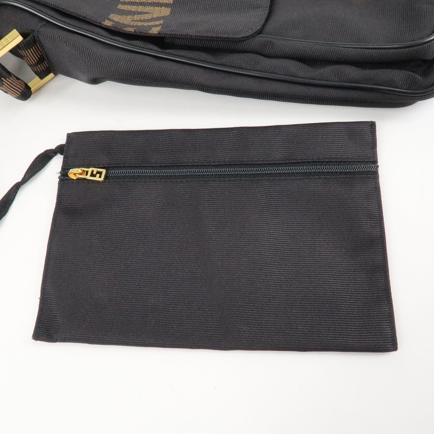 FENDI Nylon Canvas Leather Shoulder Bag Hand Bag Black Brown  d