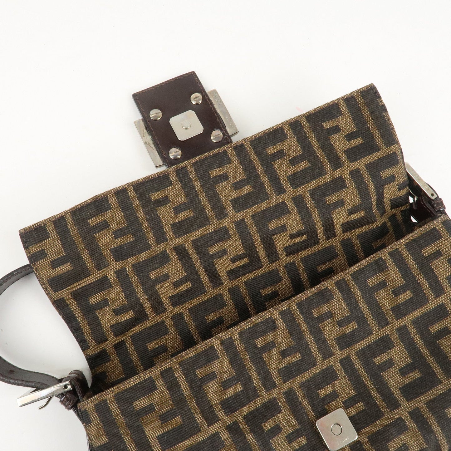 FENDI Zucca Mamma Baguette Canvas Shoulder Bag Brown Black 26424  d