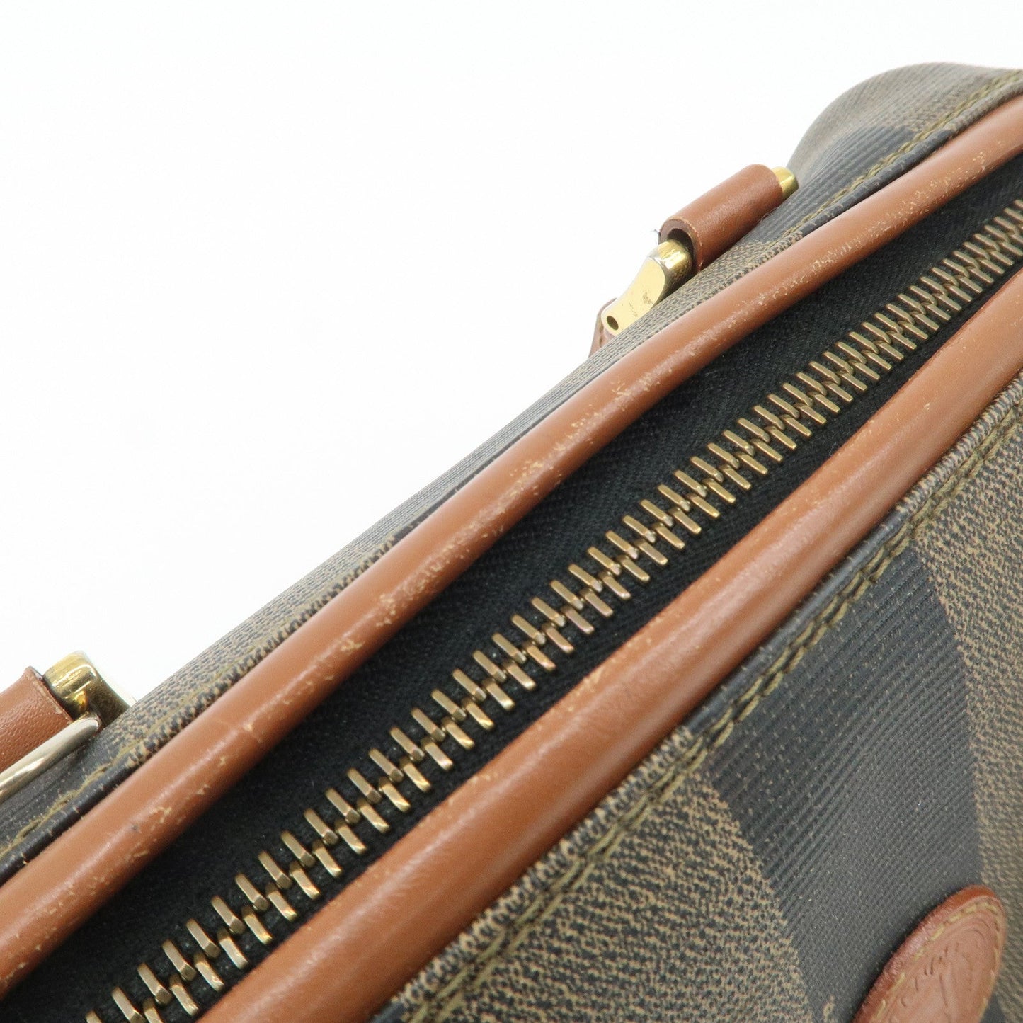 FENDI Pequin PVC Leather Hand Bag Brown Black 259021  d