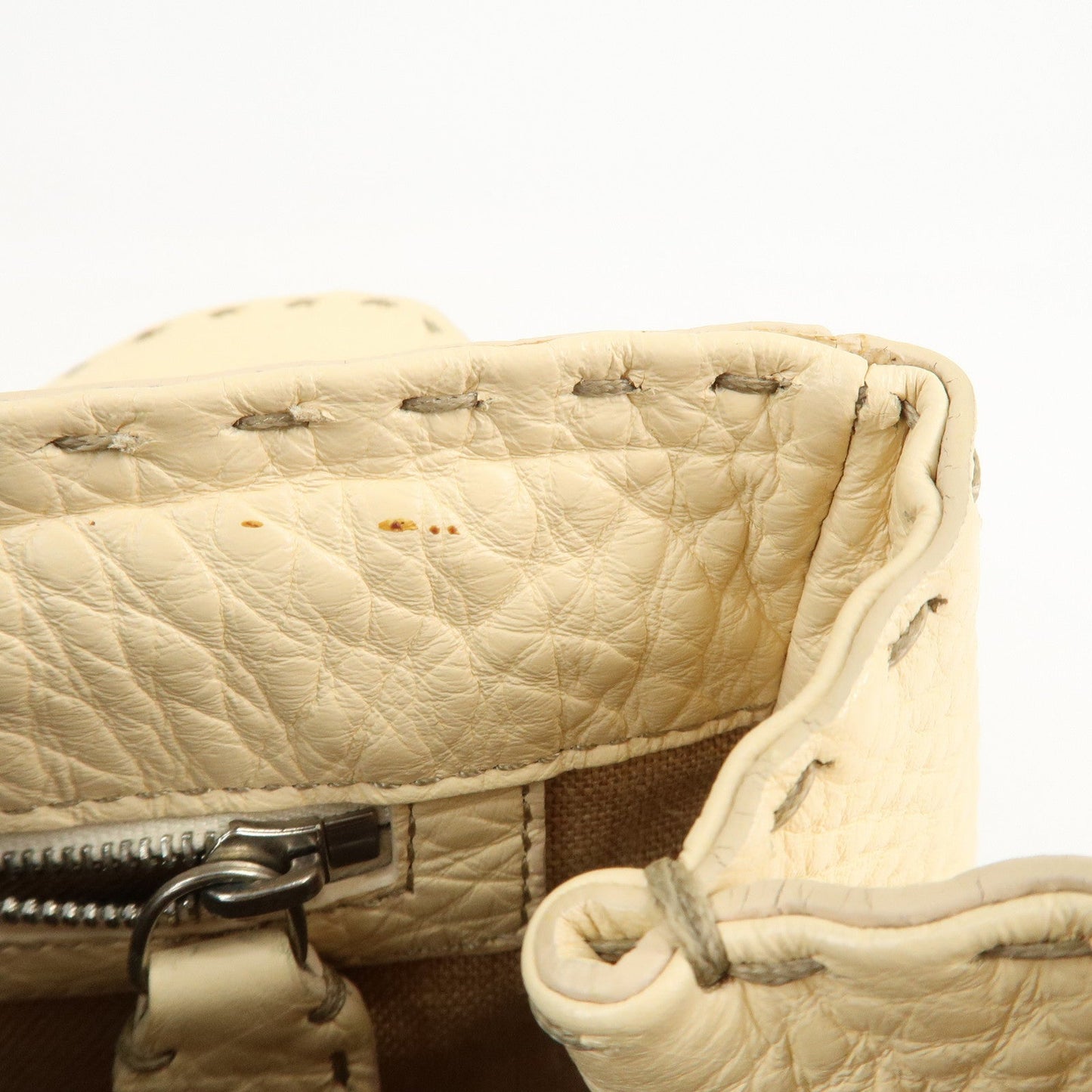 FENDI Selleria Leather Mini Linda Hand Bag Cream 8BR486  d
