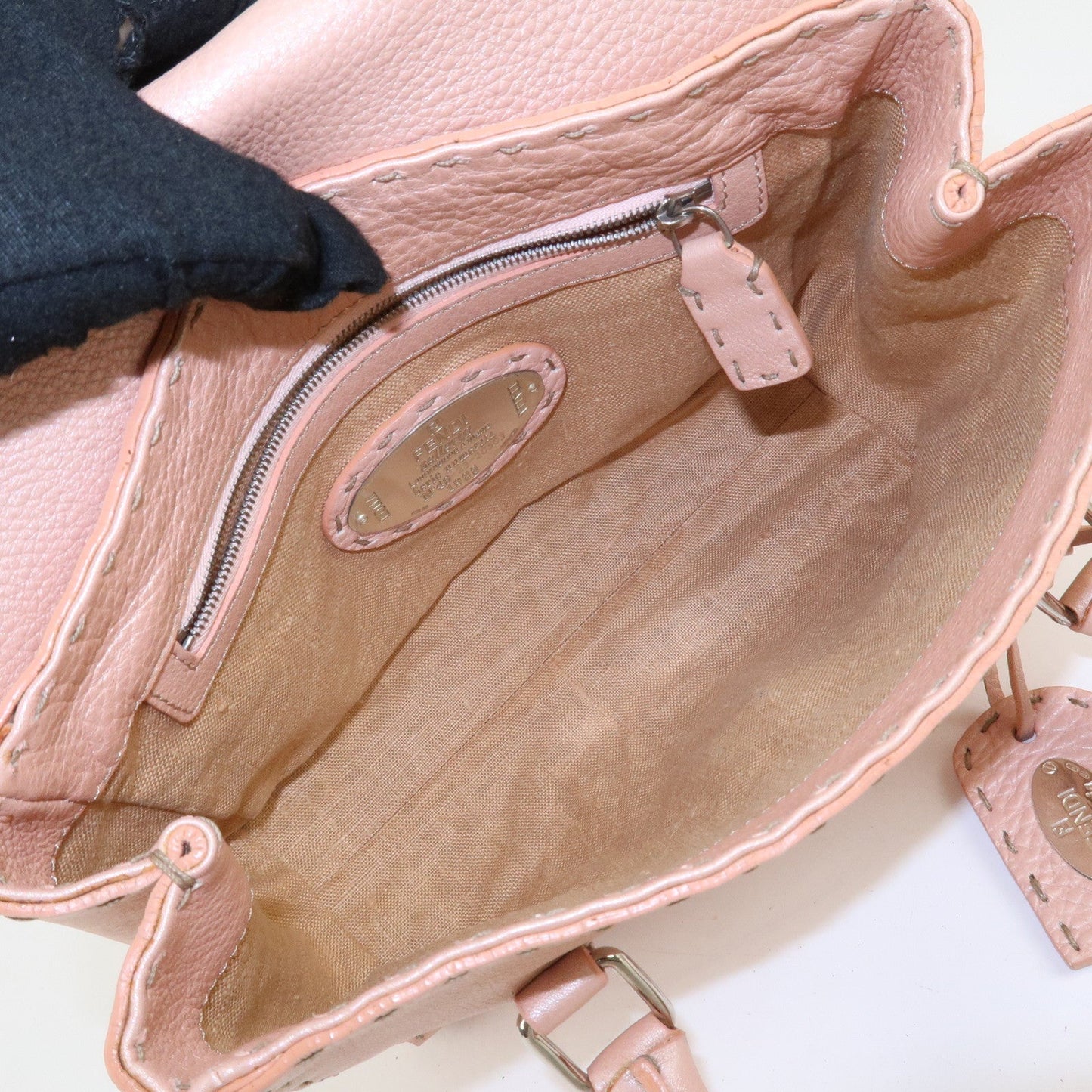 FENDI Selleria Leather Mini Linda Hand Bag Pink 8BR486  d
