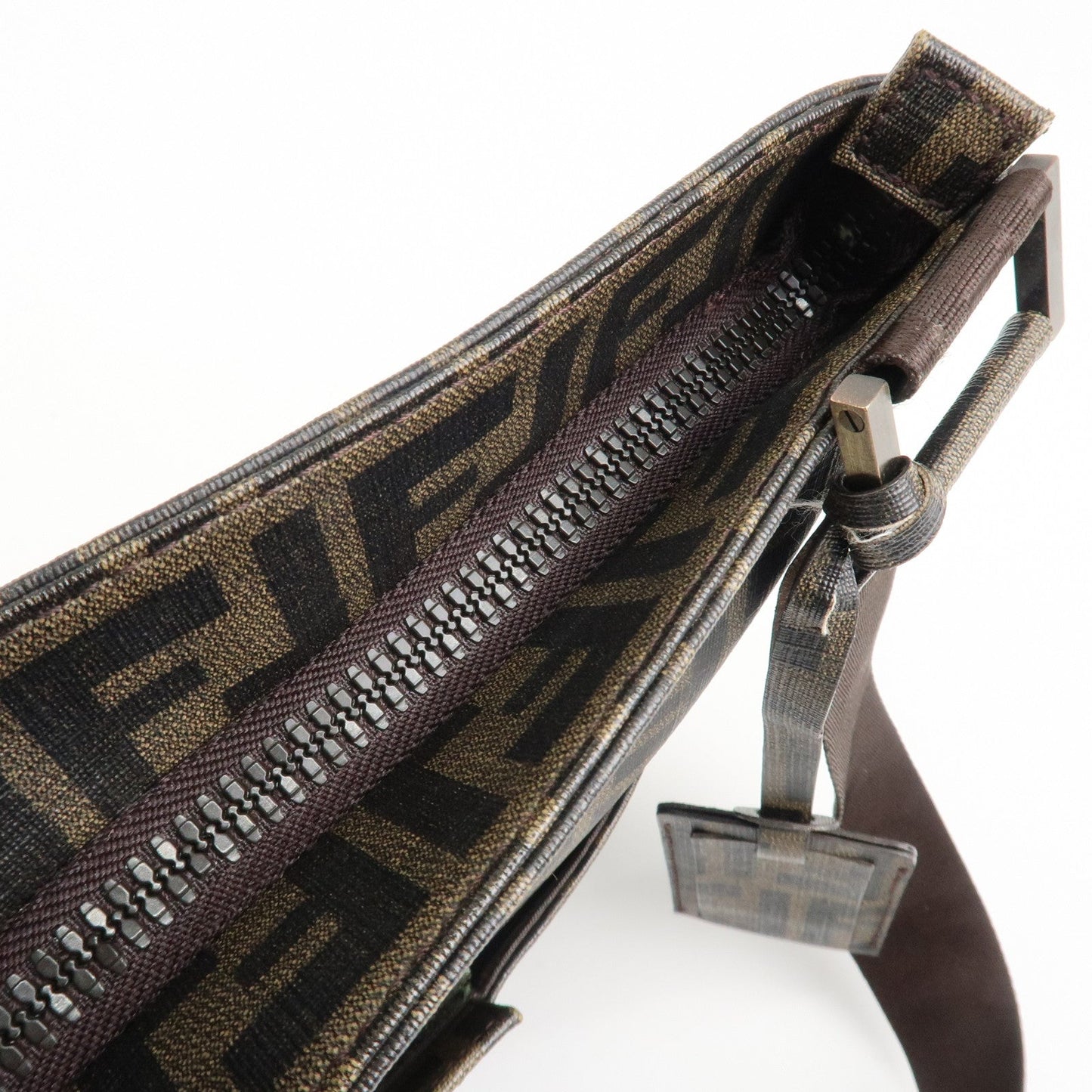 FENDI Zucca Print PVC Shoulder Bag Khaki Black 7VA207  d