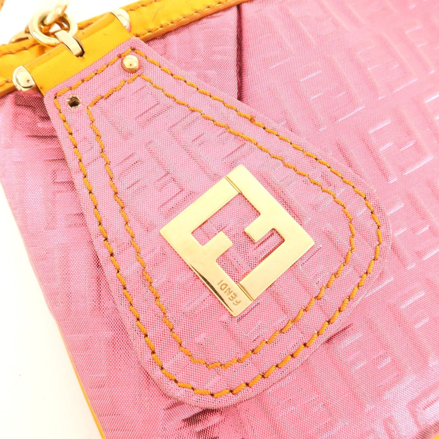 FENDI Zucchino PVC Patent Leather Shoulder Bag Hand Bag Pink Gold  d