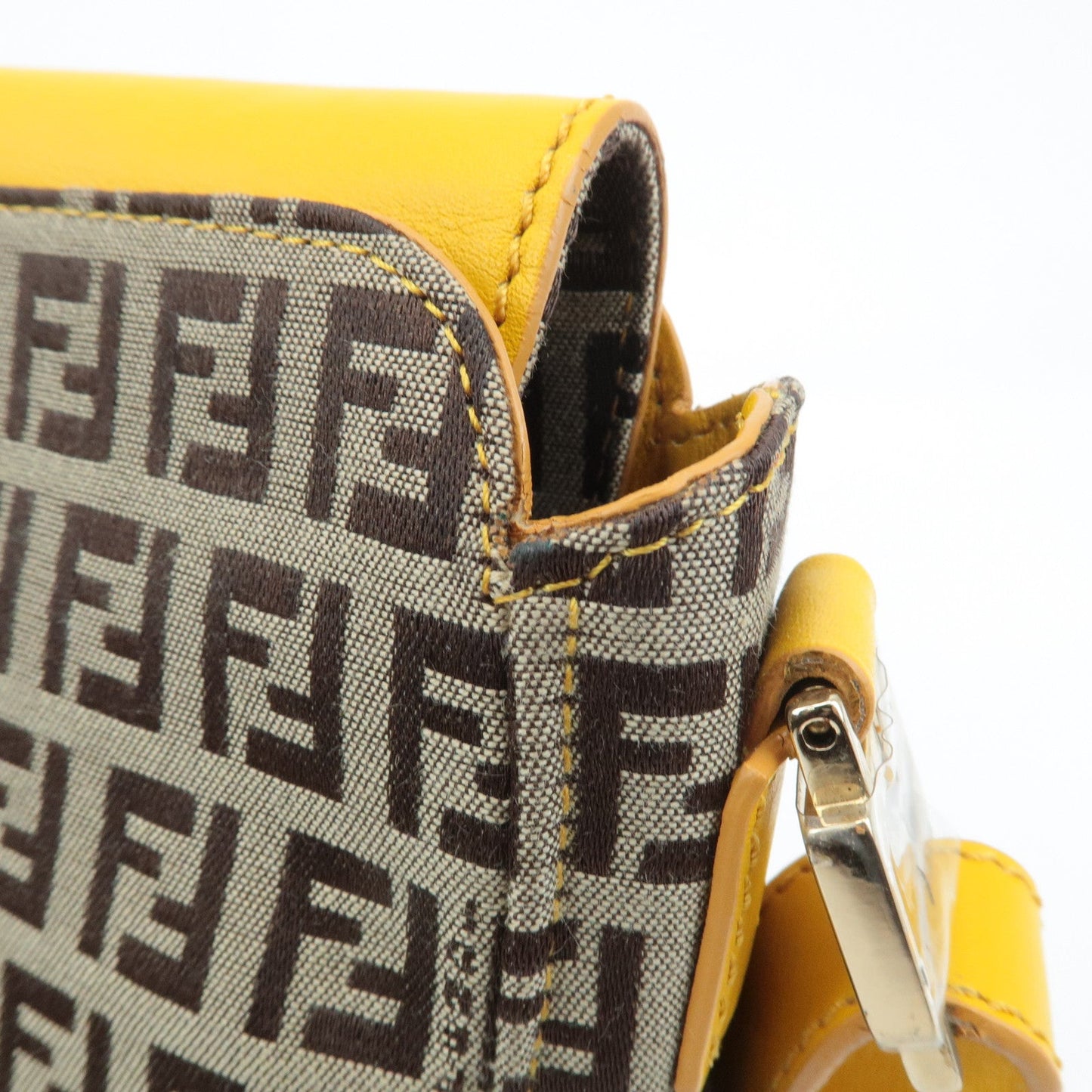 FENDI Zucchino Canvas Leather Shoulder Bag BrownYellow 8BT175  d
