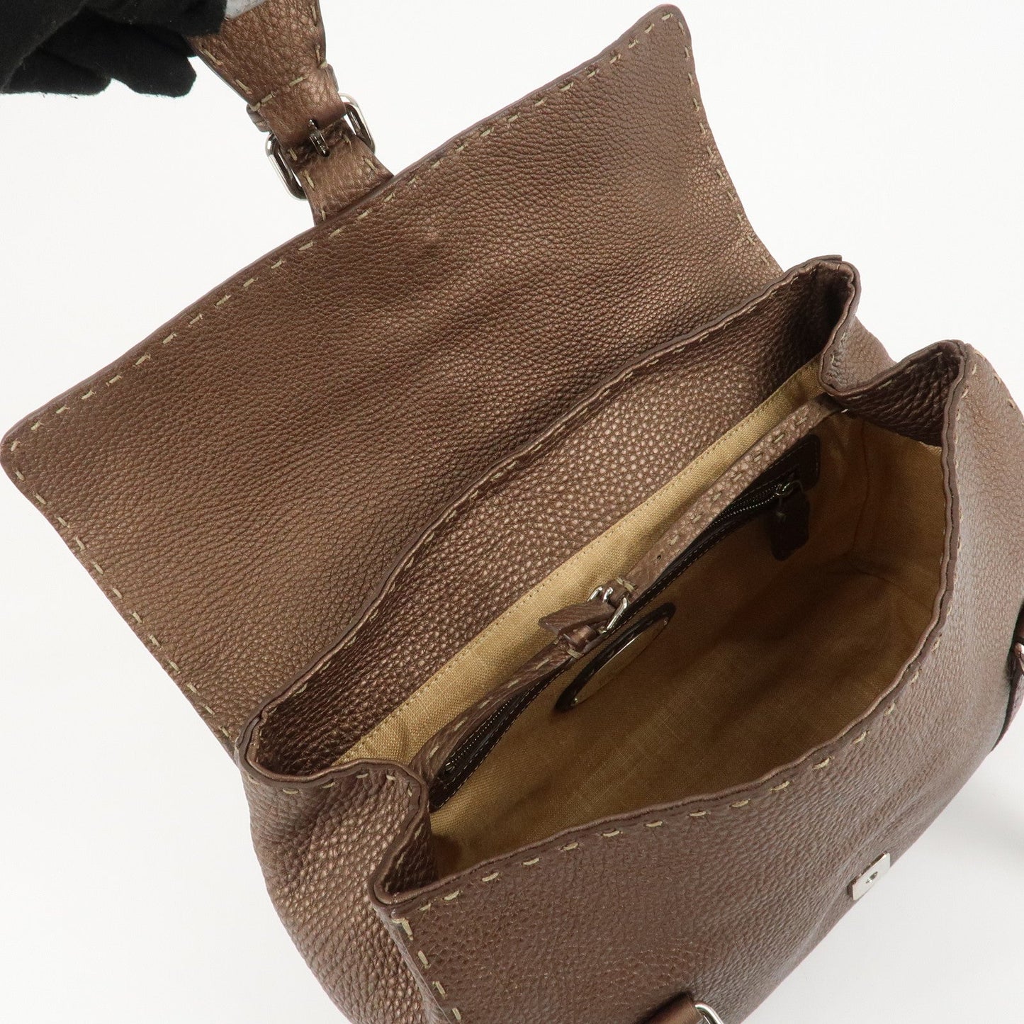 FENDI Selleria Leather Linda Hand Bag Brown 8BR547  d