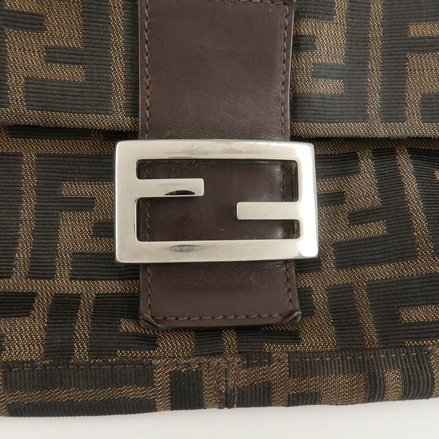 FENDI Mamma Baguette Zucca Canvas Leather Shoulder Bag Brown  d