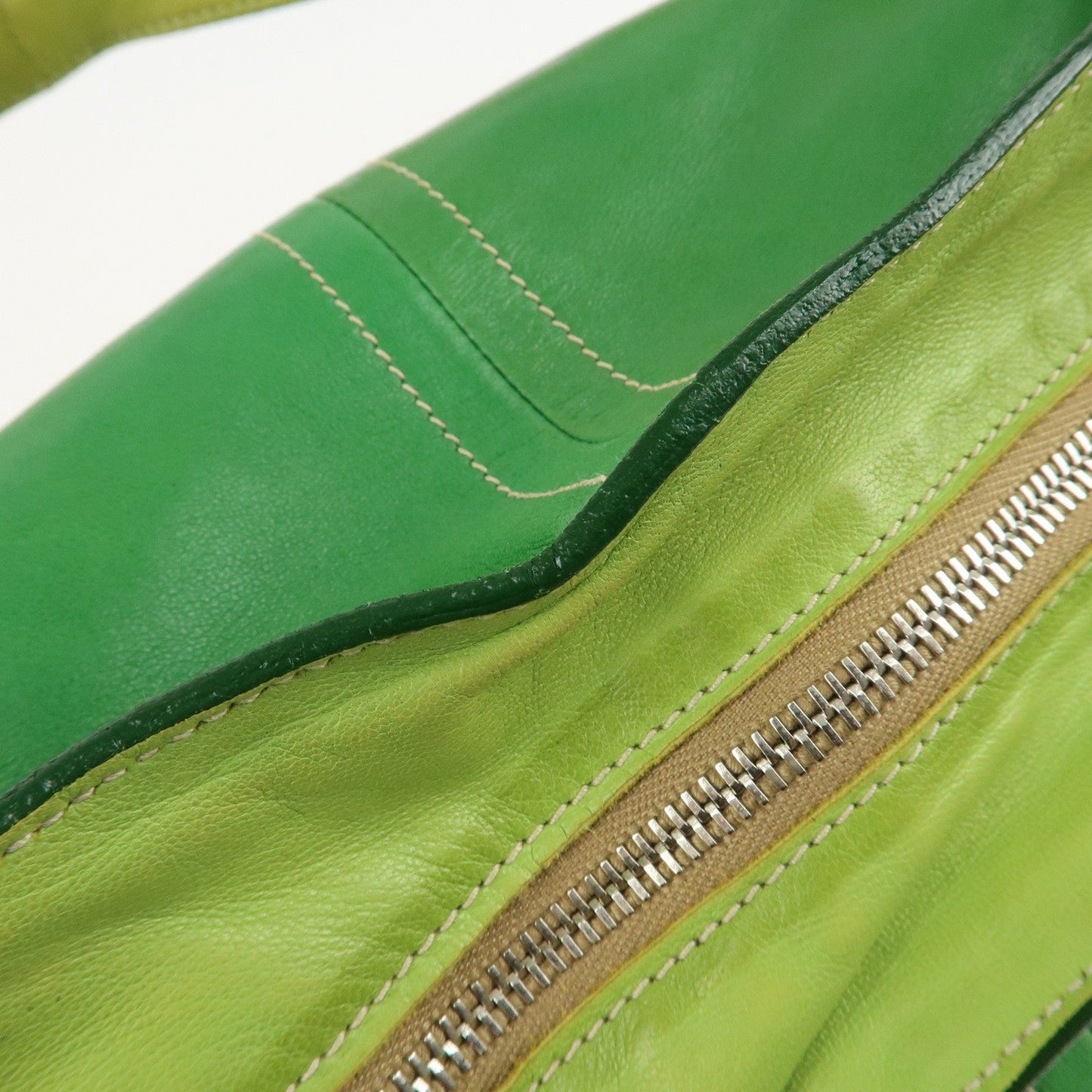 PRADA Logo Leather Tassel Shoulder Bag Hand Bag Green  d