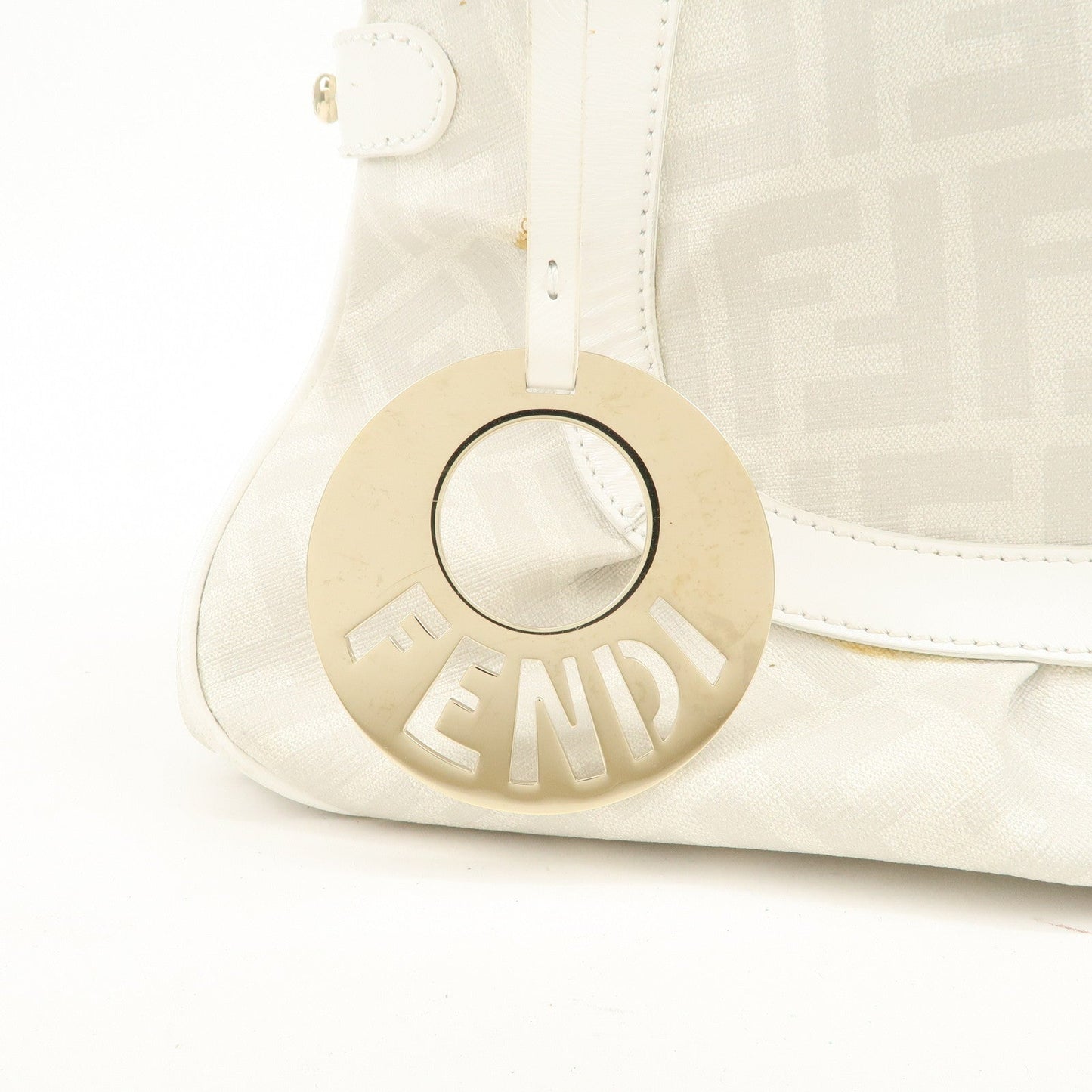 FENDI Zucca PVC Leather Shoulder Bag White Gold Hardware 8BR628  d