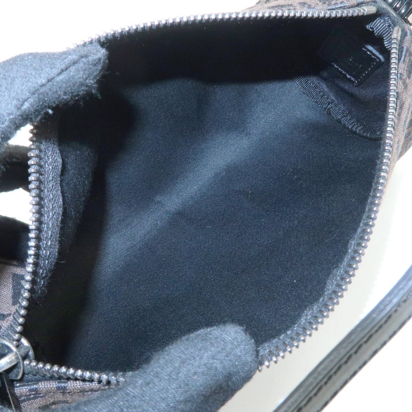 FENDI Zucchino Canvas Leather Pouch Hand Bag Black Brown 7N0016  d