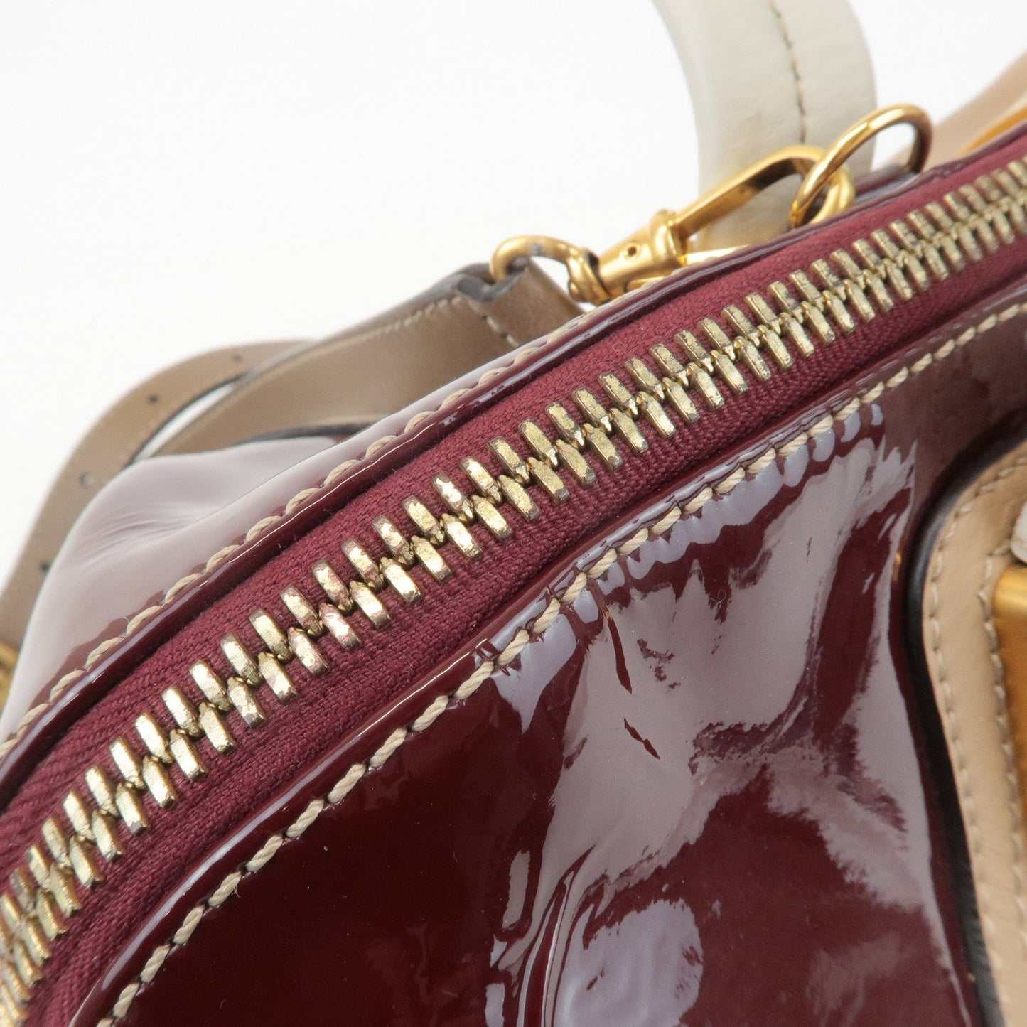 FENDI Chameleon Leather 2WAY Bag Hand Bag Beige Bordeaux 8BL114  d