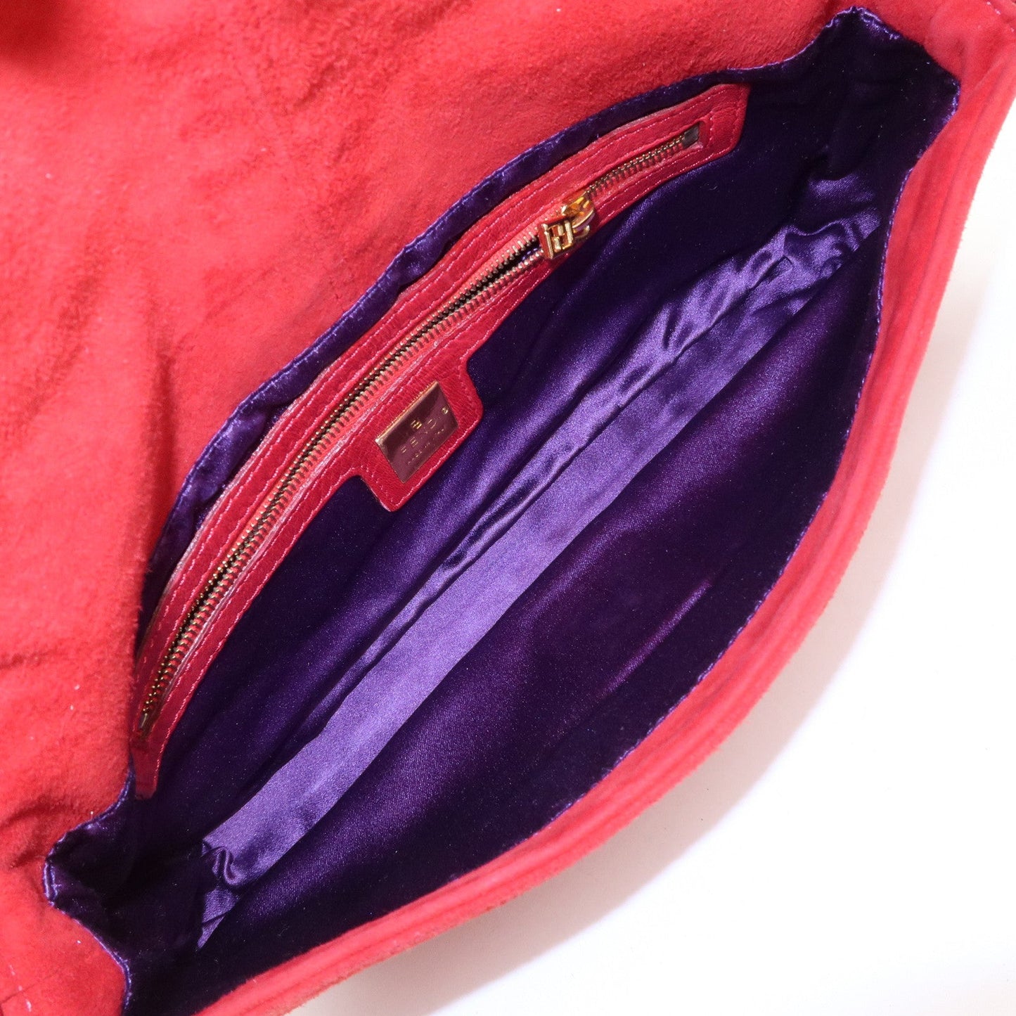 FENDI Mamma Baguette Suede Leather Shoulder Bag Red 26424  d