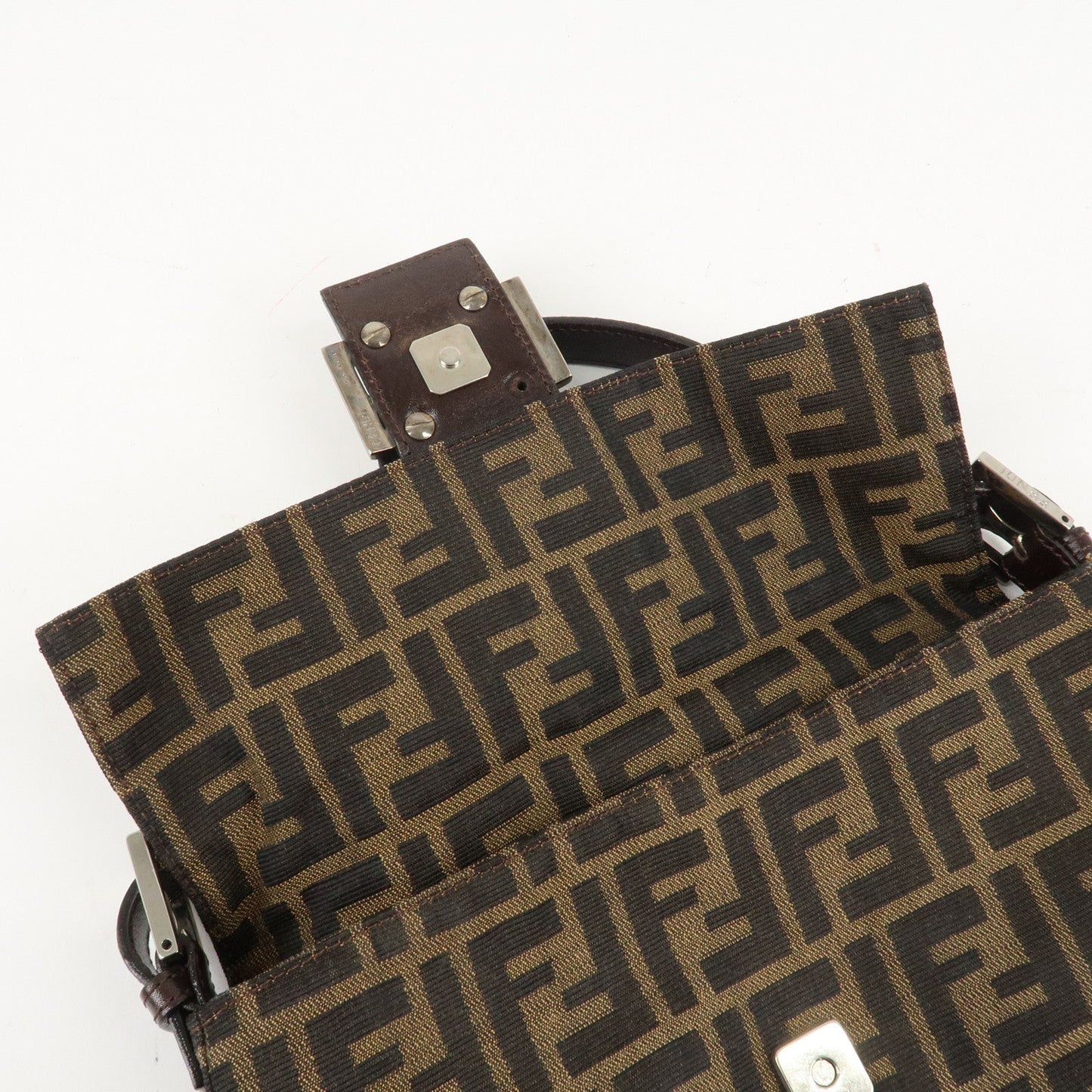 FENDI Mamma Baguette Canvas Shoulder Bag Brown Black 26424  d