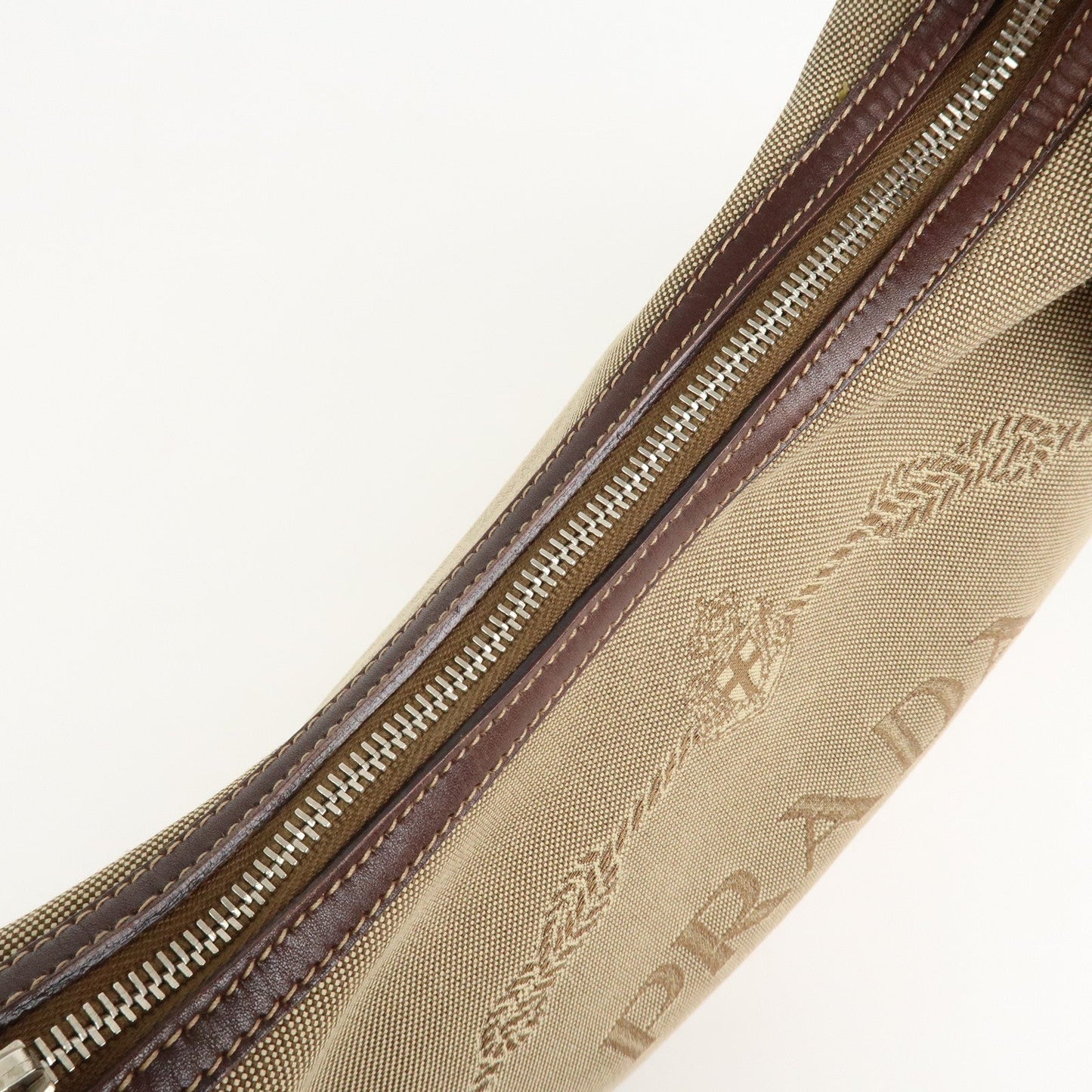 PRADA Logo Jacquard Leather Shoulder Bag Beige Brown  d