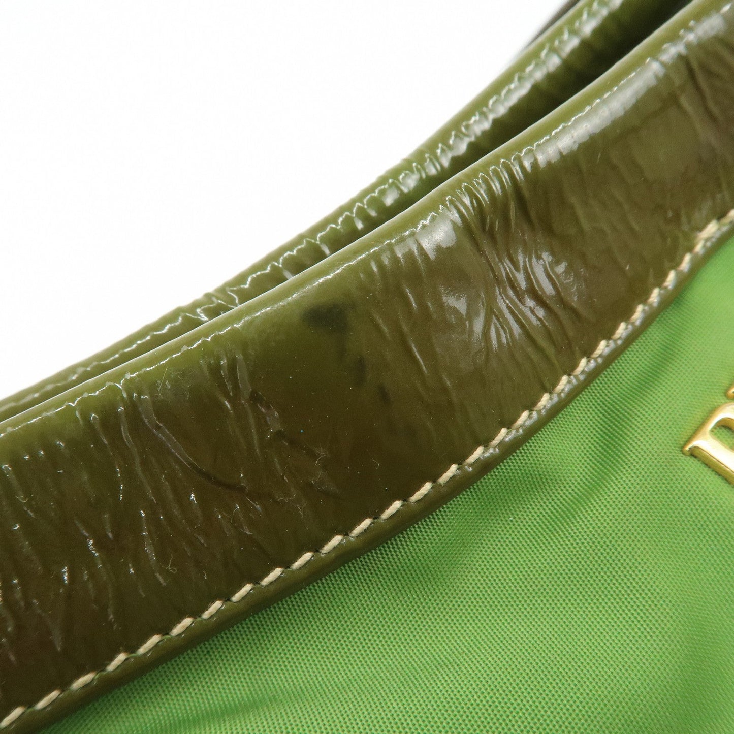 PRADA Nylon Patent Leather Tote Bag Shoulder Bag Green Khaki  d