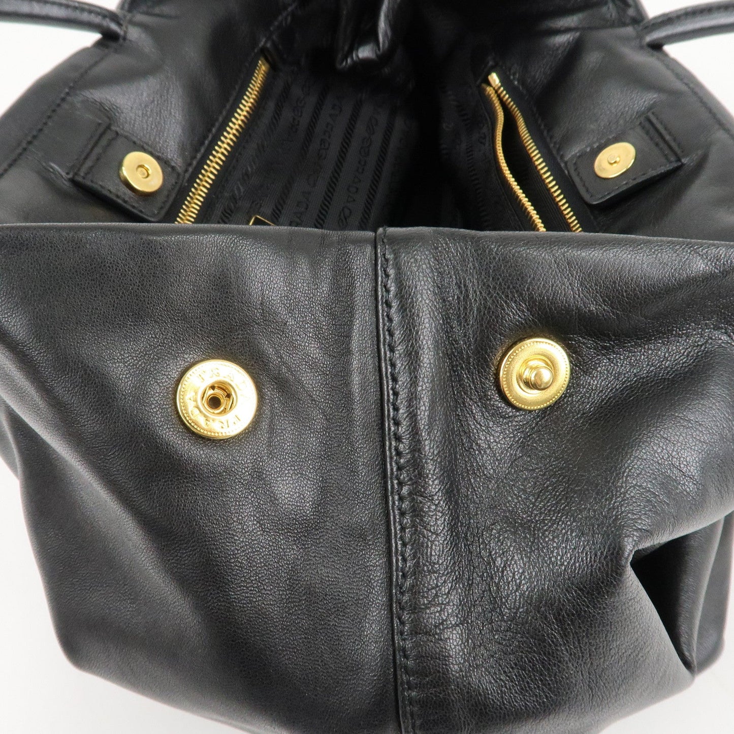 PRADA Nappa Leather Ribbon Tote Bag Hand Bag NERO Black BN1601  d