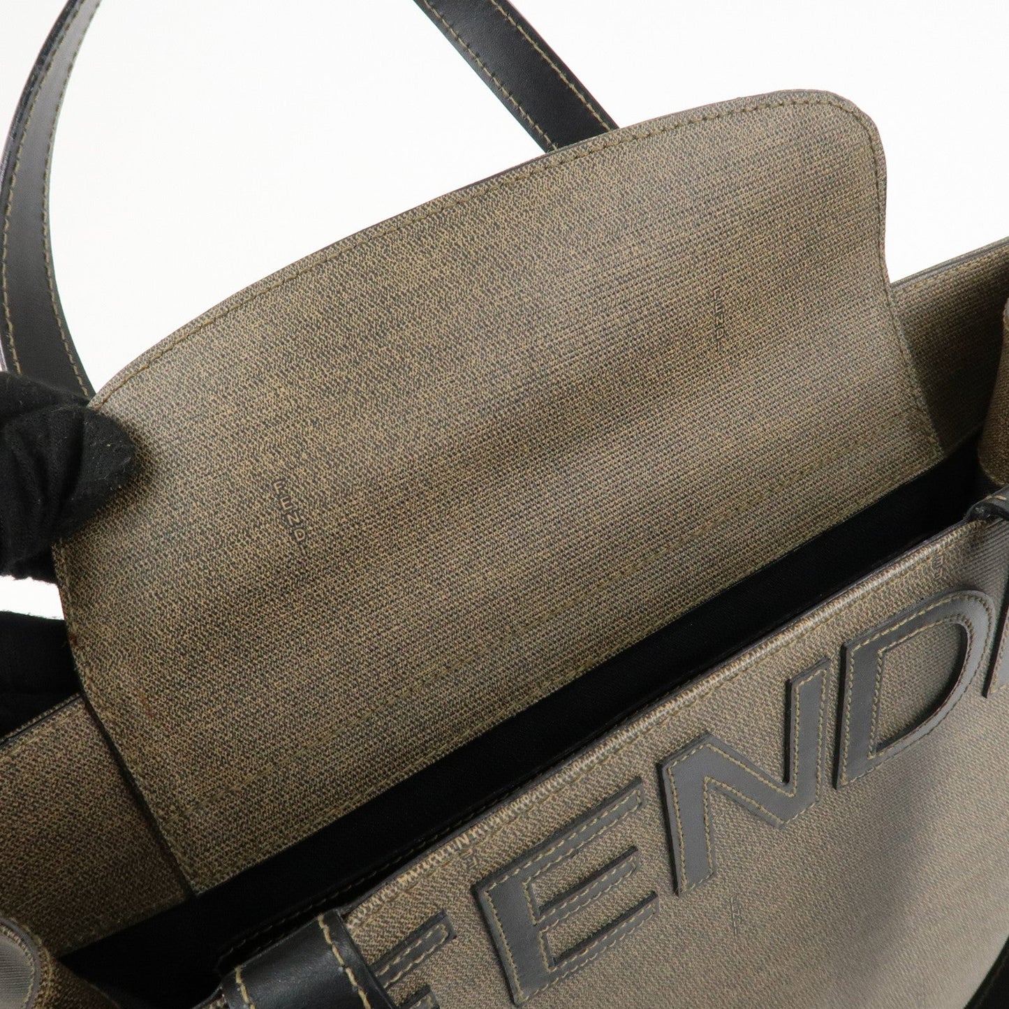 FENDI PVC Leather Tote Bag Hand Bag Shoulder Bag Brown Black  d