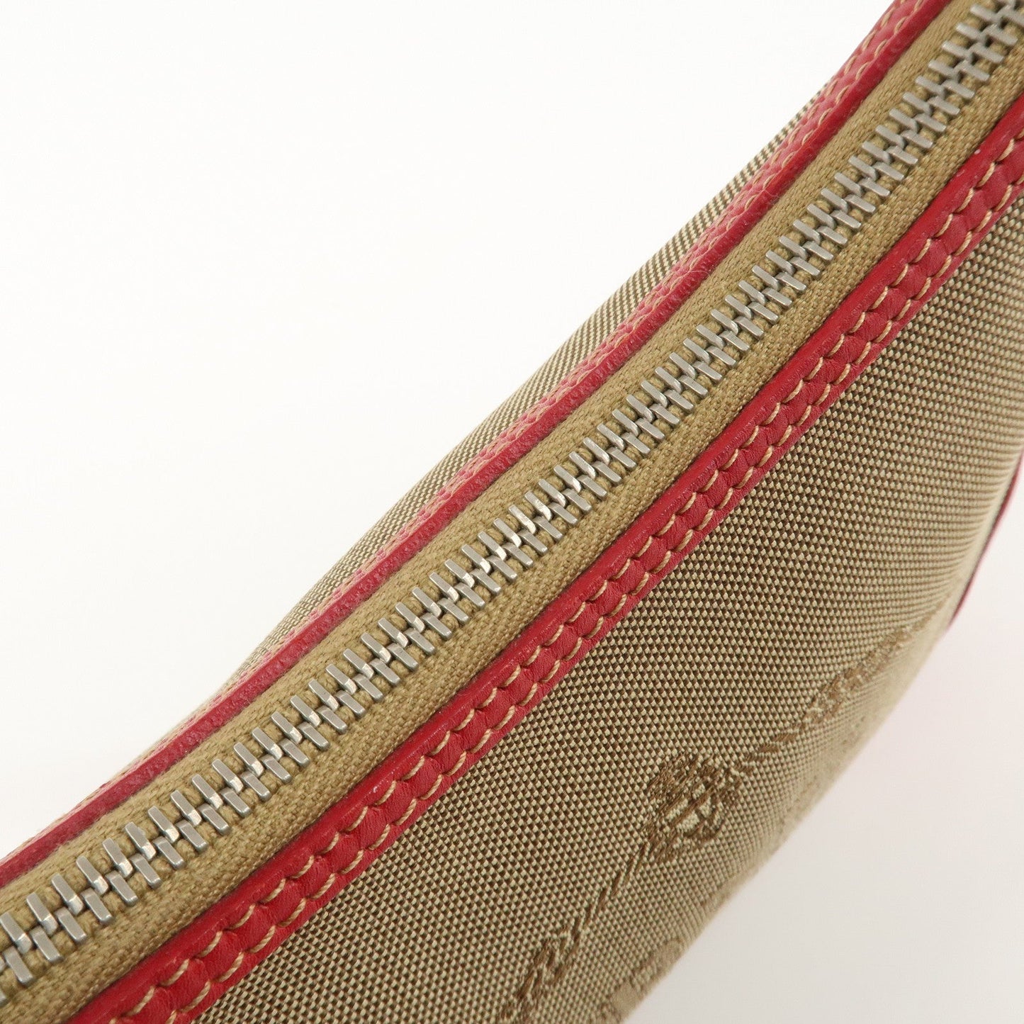 PRADA Logo Jacquard Leather Shoulder Bag Beige Red  d