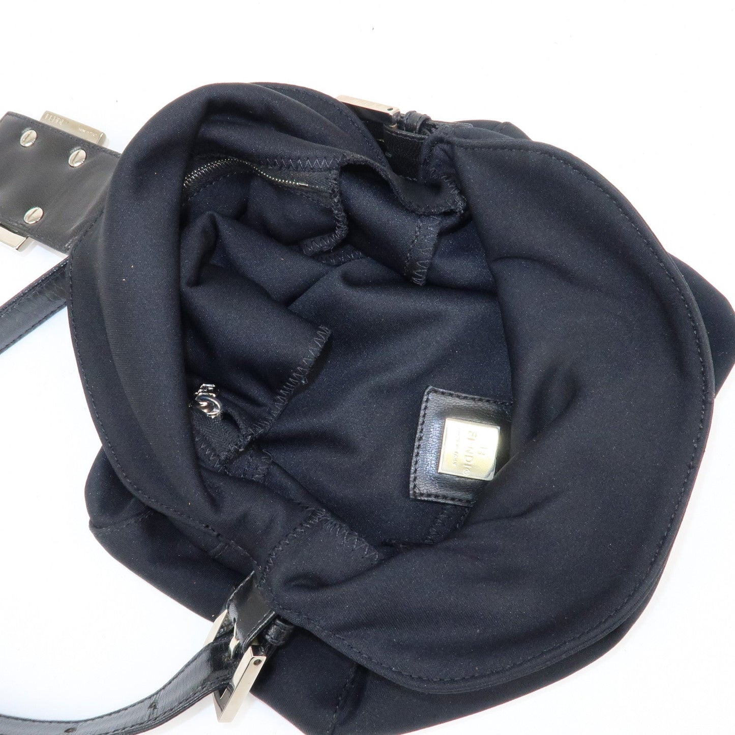 FENDI Mamma Baguette Nylon Jersey Leather Shoulder Bag Black  d