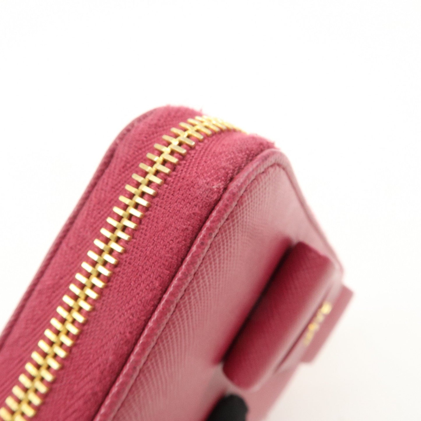 PRADA Logo Saffiano Leather Round Zipper Long Wallet Pink 1M0506  d