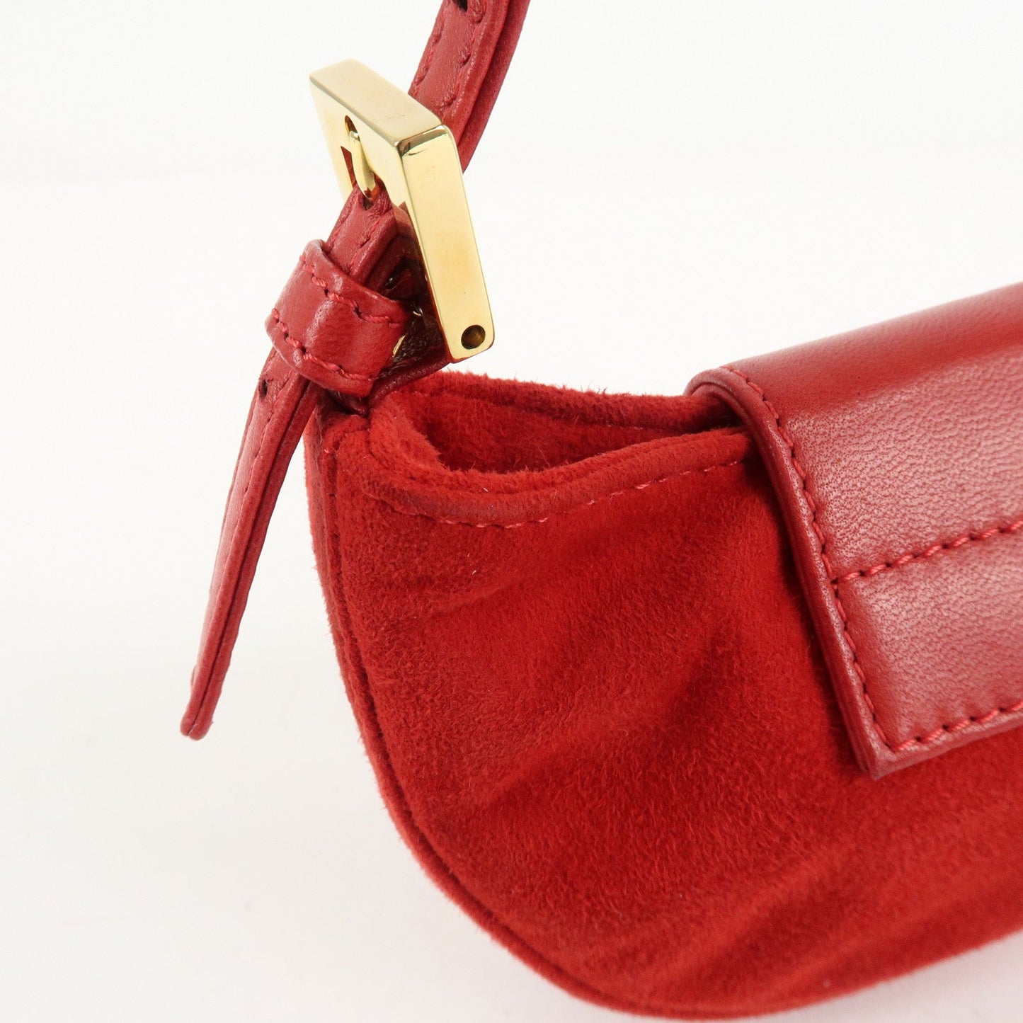 FENDI Suede Leather Mini Croissant Hand Bag Red 26673  d