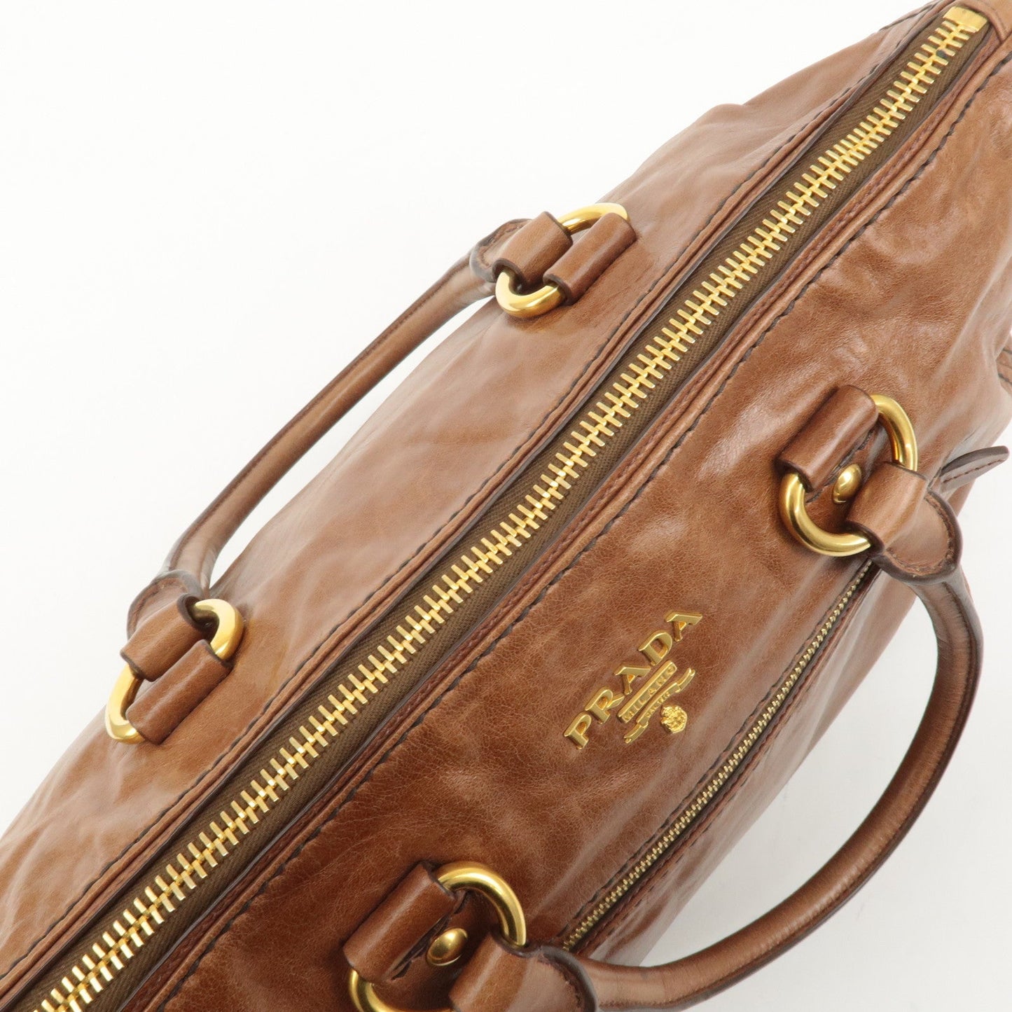 PRADA Logo Leather 2way Hand Bag Shoulder Bag Brown BL0727  d