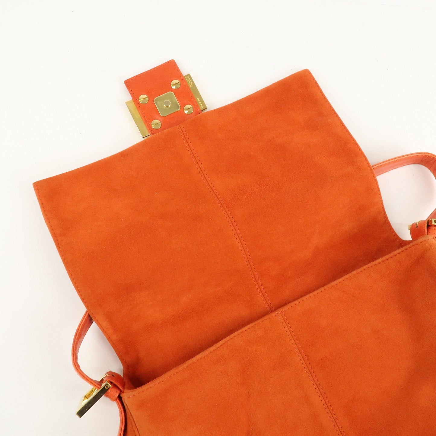 FENDI Mamma Baguette Suede Leather Shoulder Bag Orange 26325  d