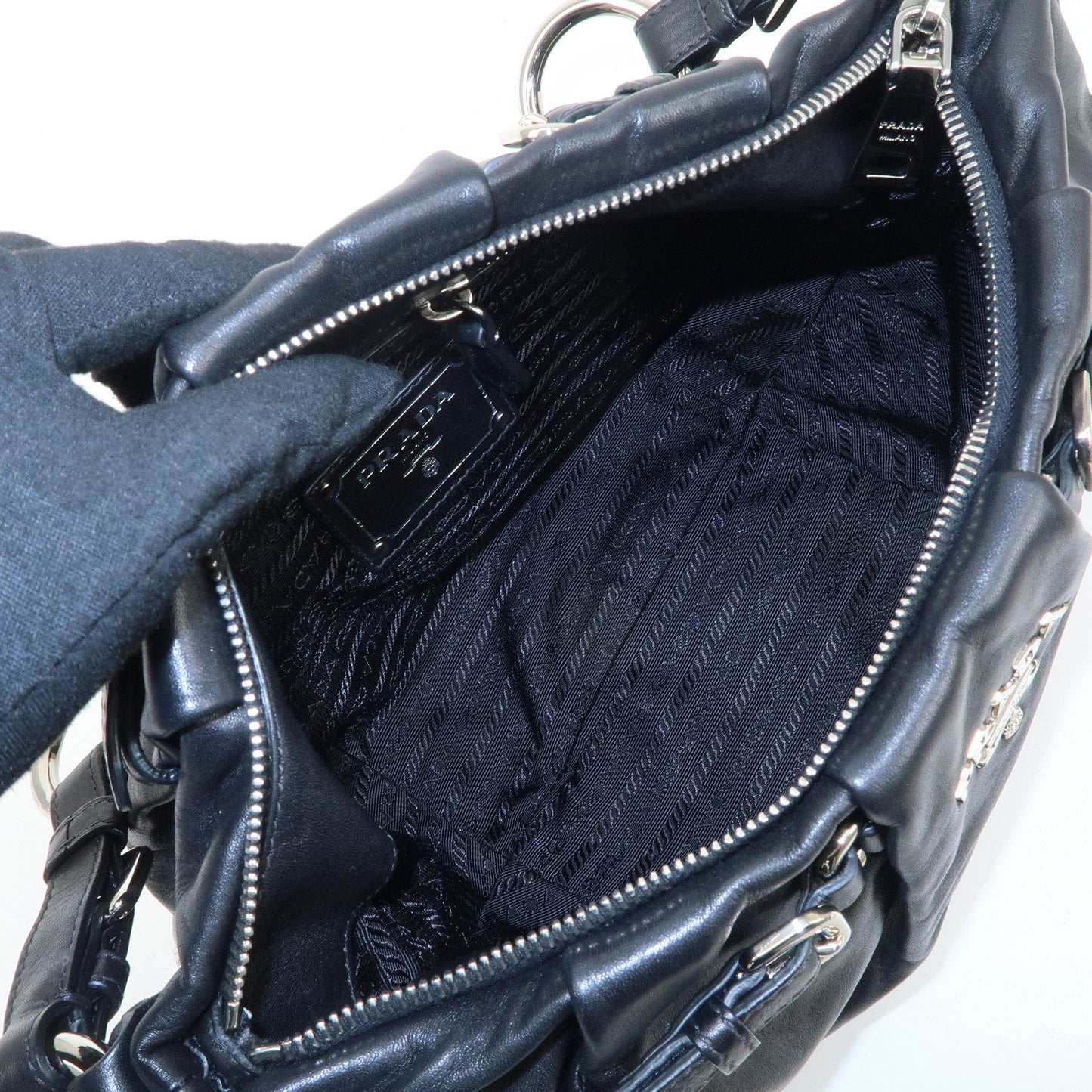 PRADA Soft Calf Leather Shoulder Bag Black BR3795  d