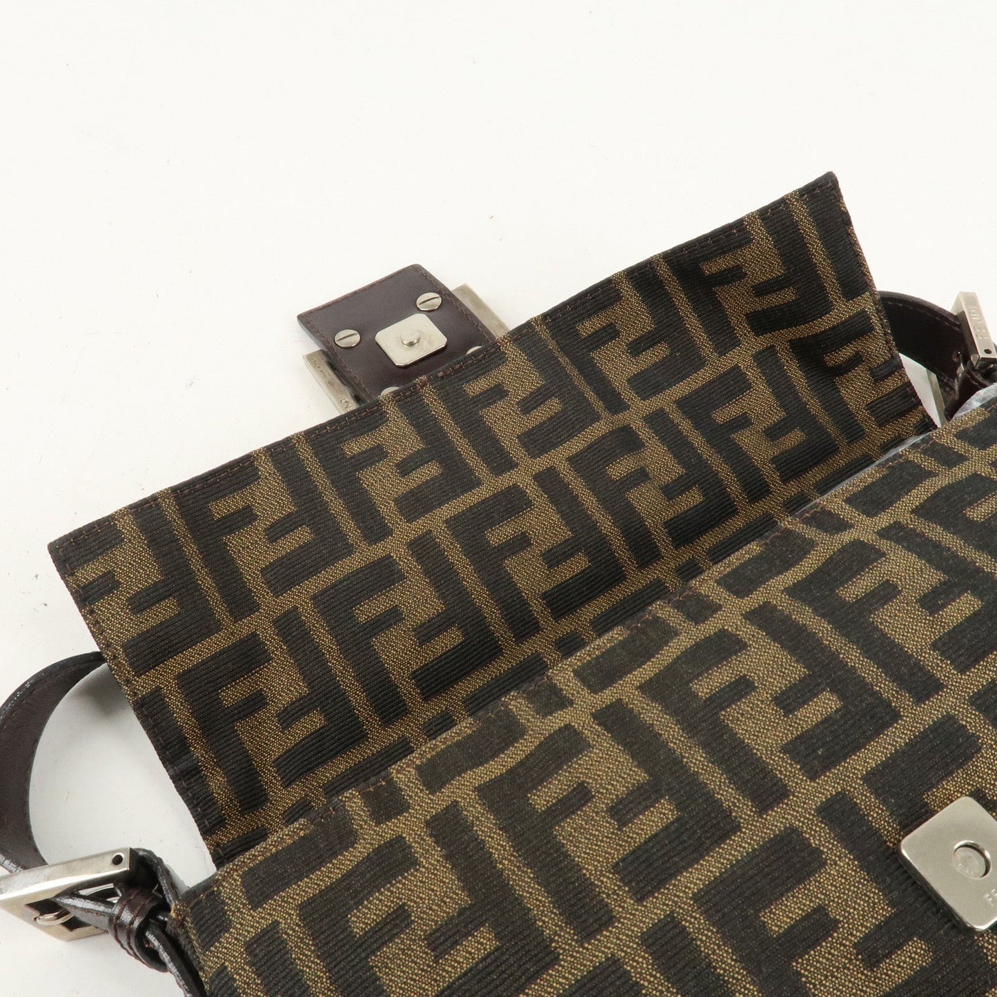 FENDI Zucca Mamma Buguette Canvas Shoulder Bag Brown Black 26424  d