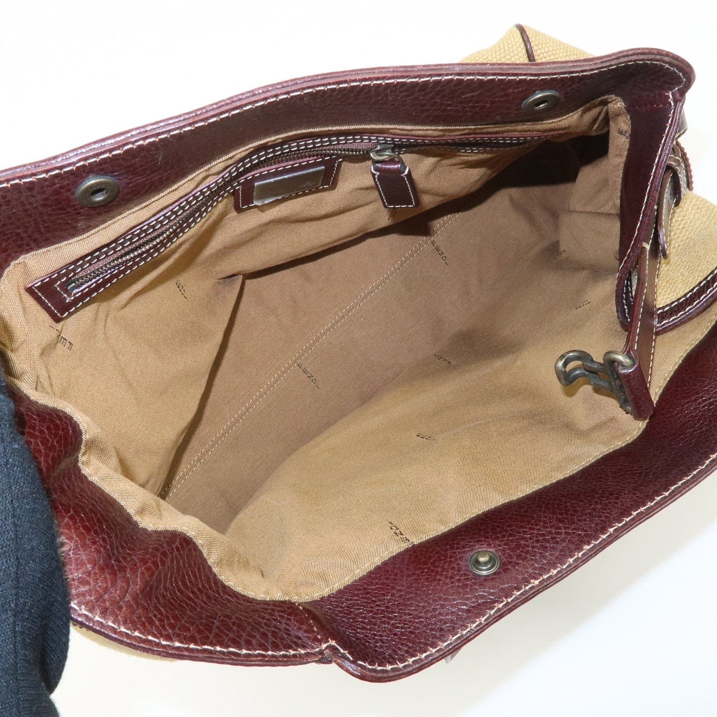 FENDI Ethnico Zucca Canvas Leather Shoulder Bag Beige Brown 8BN162  d