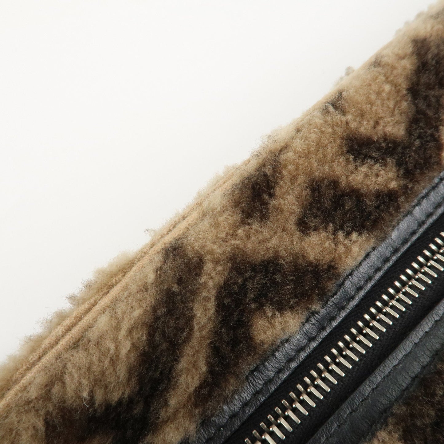 FENDI Zucca Wool Leather Clutch Bag Brown Black 7N0093  d