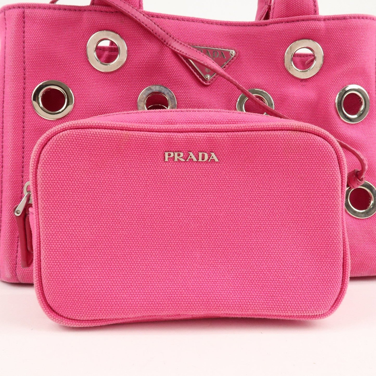 PRADA Canapa Mini Canvas 2Way Bag Hand Bag Pink 1BG439  d